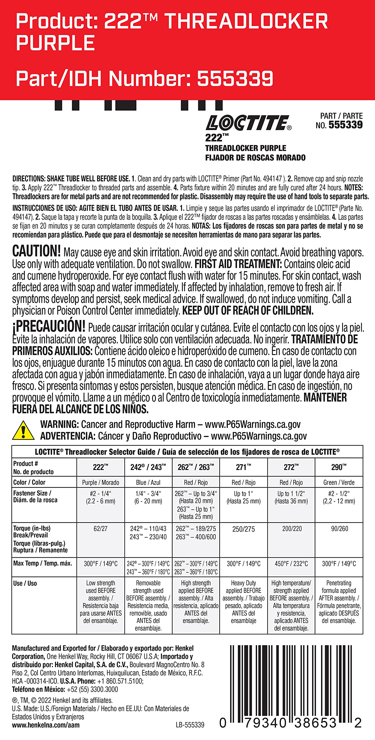 Loctite 222 Automotve Threadlocker Purple - Low-Strength Thread Lock, for Small Fasteners, Prevents Loosening from Shock and Vibration - 6 ml, 1 Pack