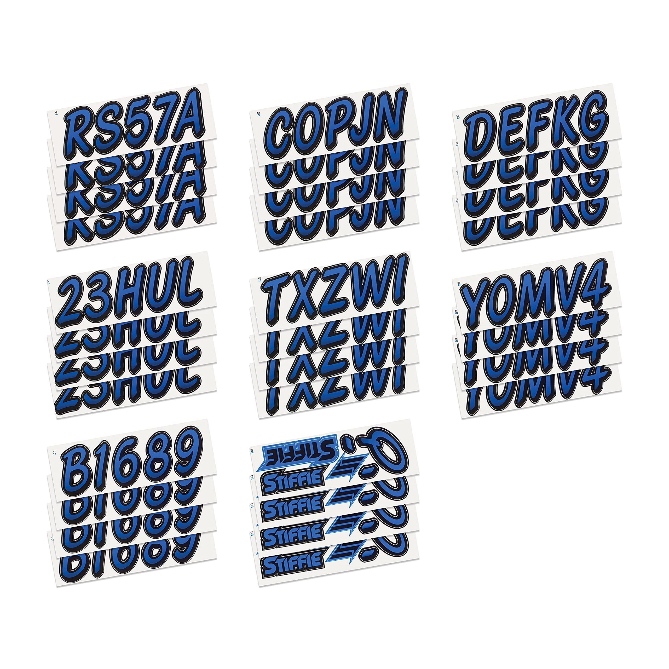 STIFFIE Whipline Blue/Black 3'' Boat & PWC Registration Decals  Numbers Letters Stickers