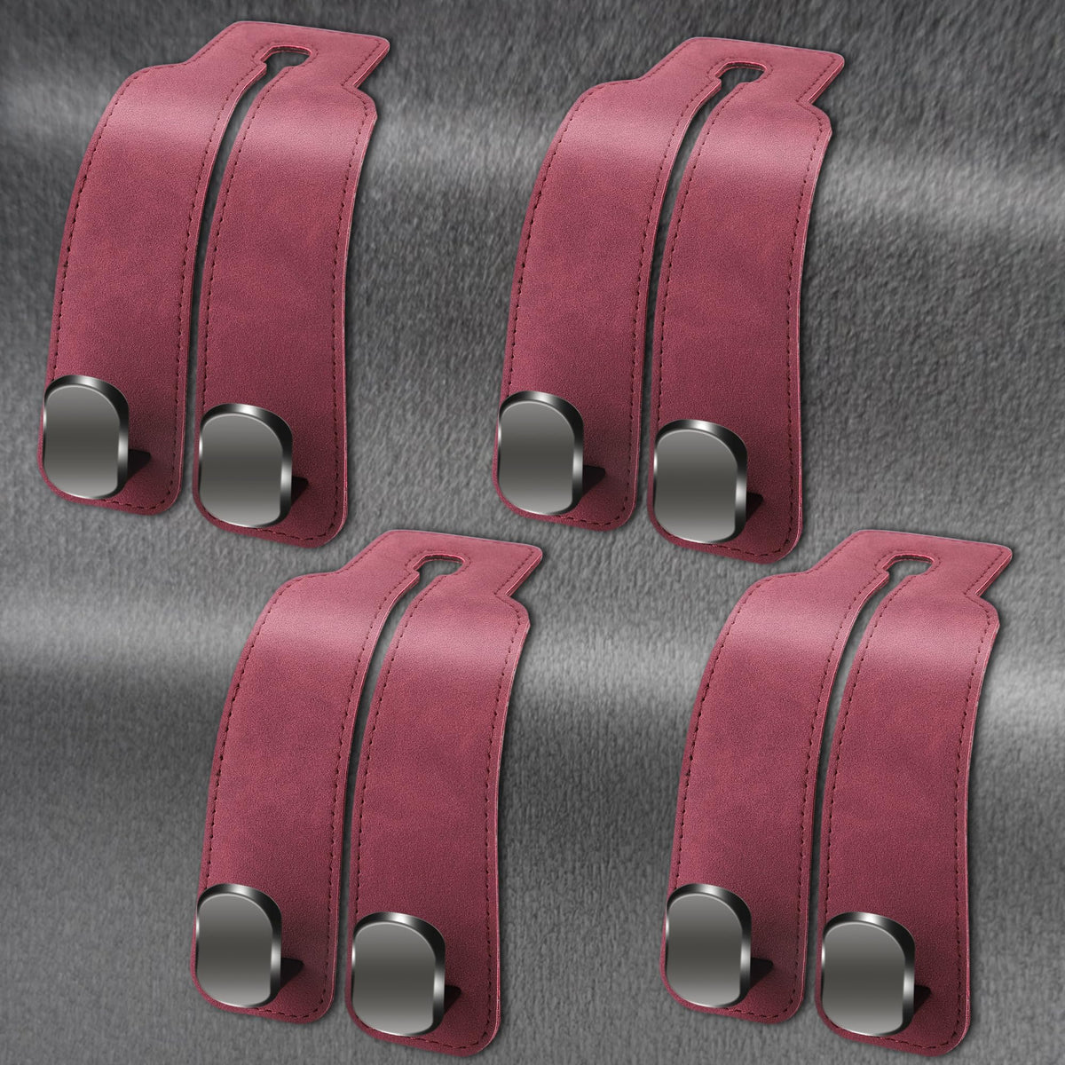 Amelity Car Purse Hook, 4 Pack Headrest Hooks For Car, Car Seat Hooks For Headrest, Car Hooks For Purses And Bags Cute (Red - 4 