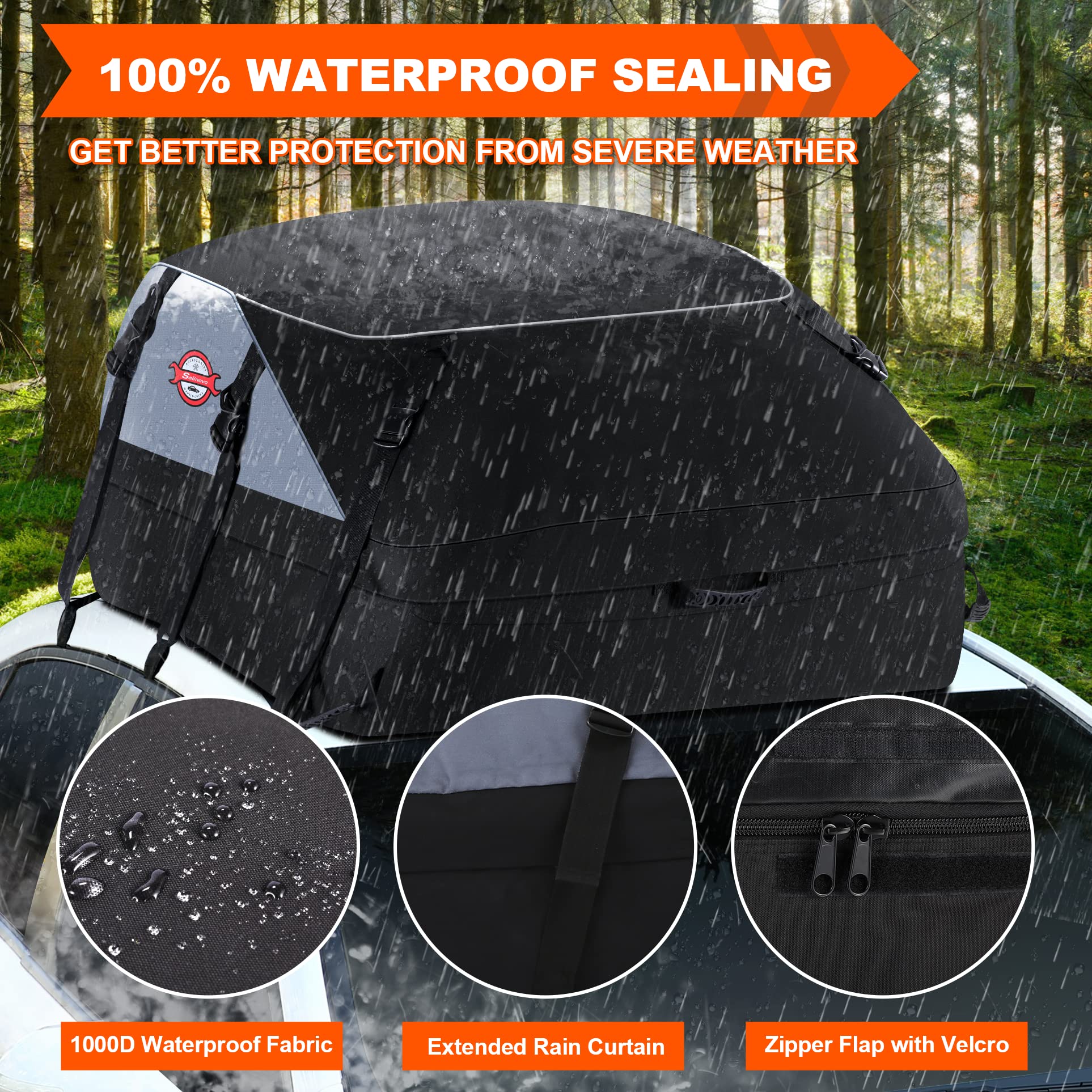 Car Rooftop Cargo Carrier Roof Bag, 20 Cubic Feet Waterproof Roof Top Cargo Carrier For All Cars With Without Luggage Rack, Vehi
