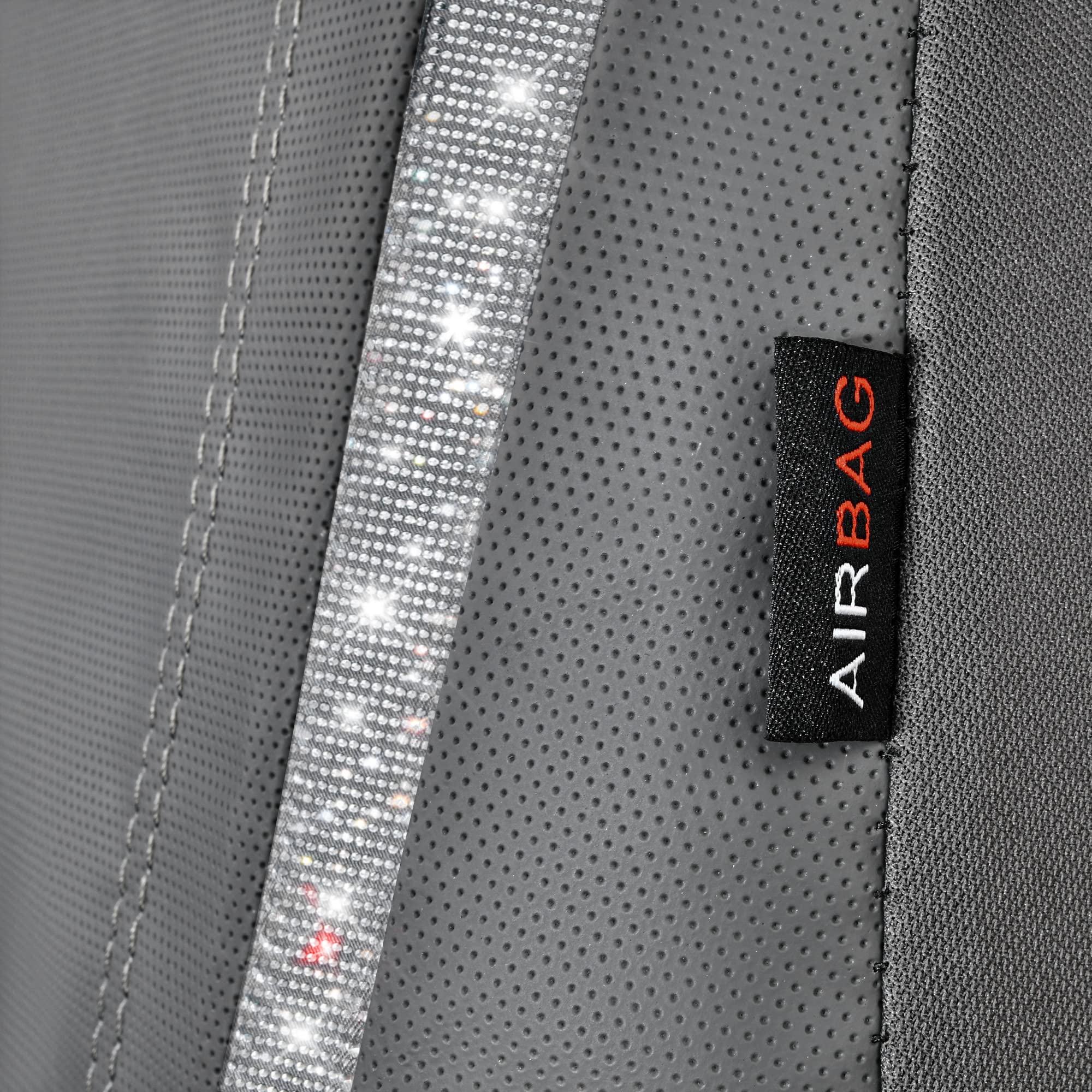 Car Pass Gray Leather Diamond Bling Car Seat Covers 2 Front Interior Sets, Waterproof Universal Shining Glitter Crystal Sparkle