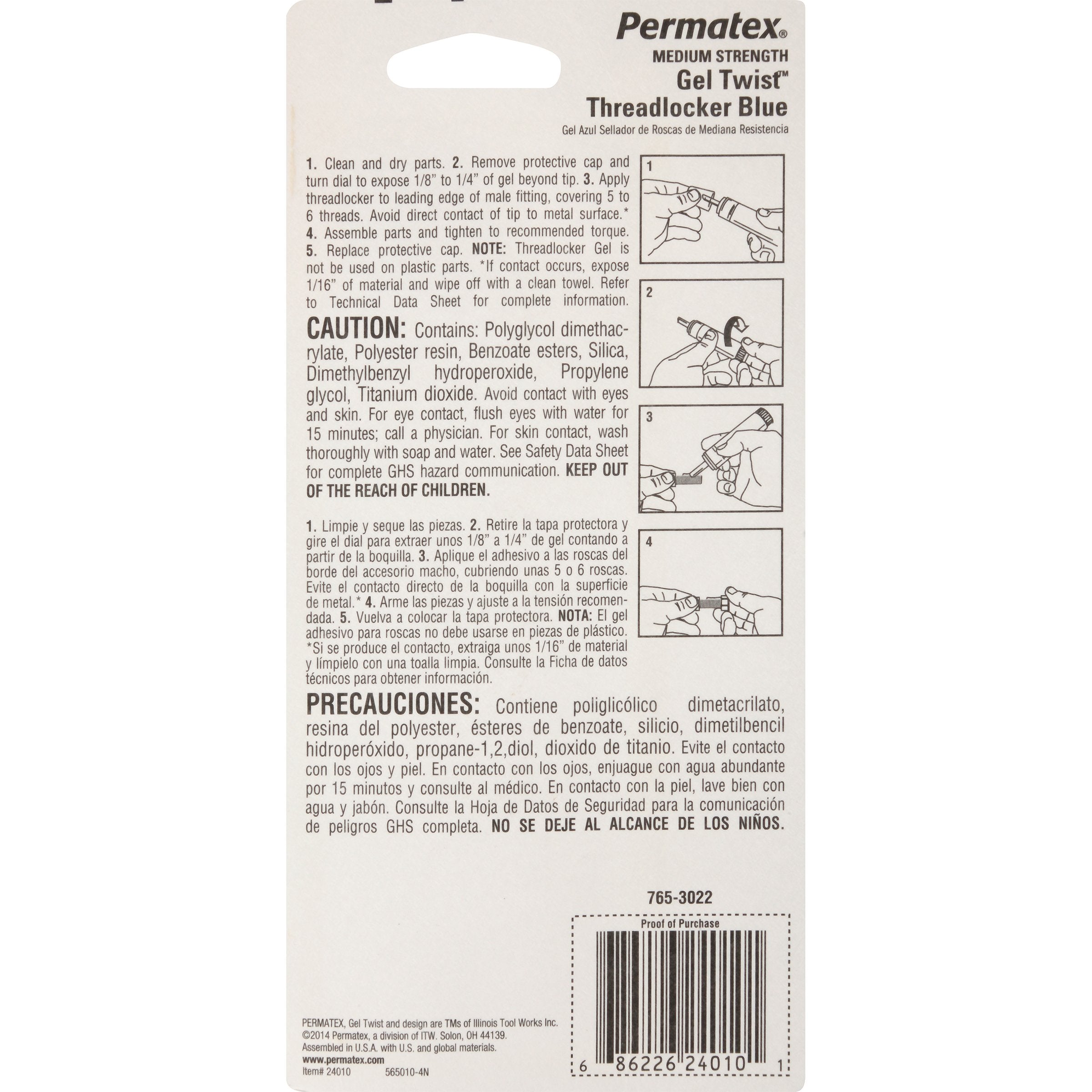 Permatex 24010-6PK Medium Strength Threadlocker Blue Gel, 10 g Gel Twist Applicator (Pack of 6)