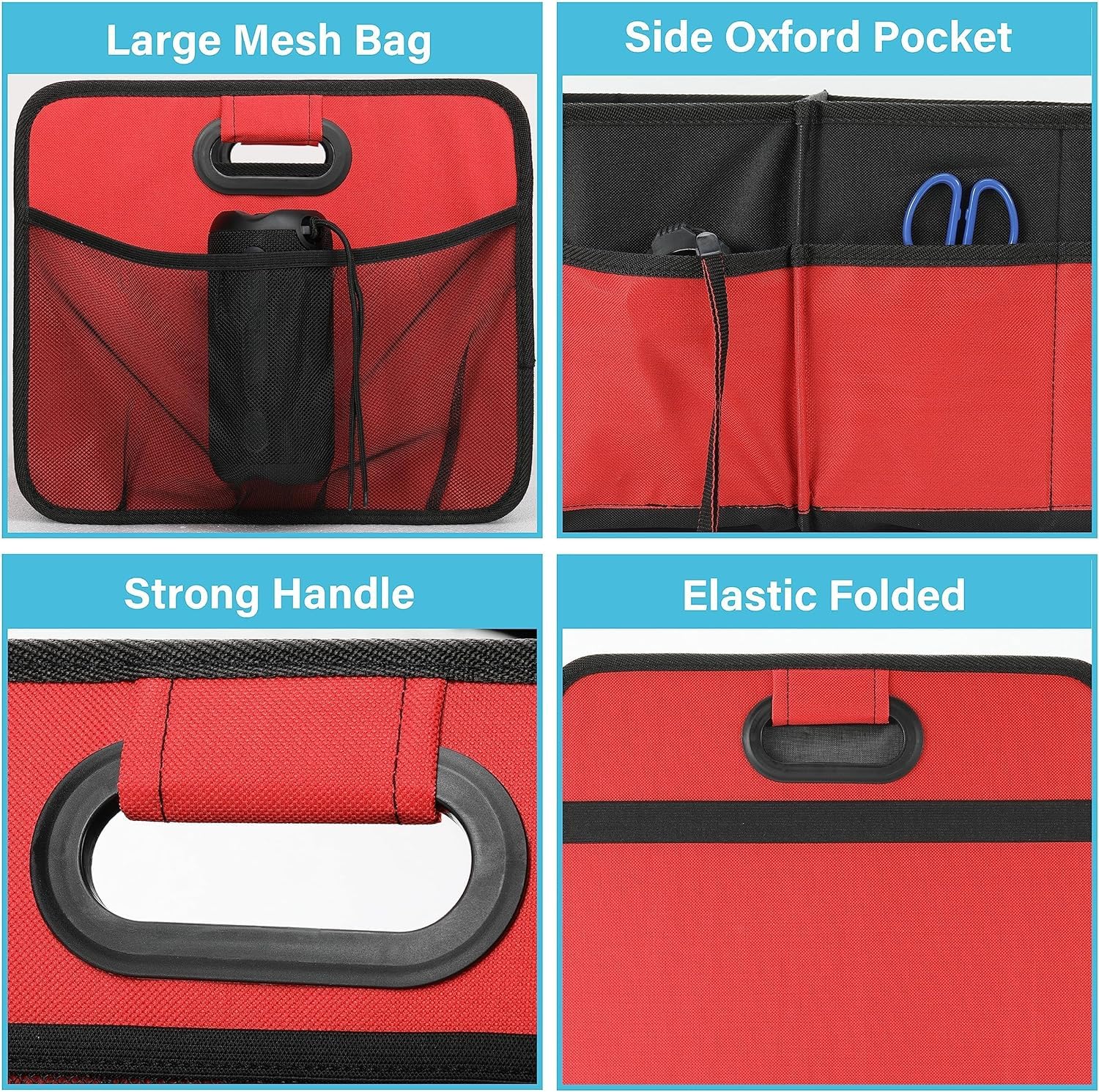 Simple Deluxe Trunk Organizer For Car/Suv/Truck, Collapsible 2 Compartment 50L Automotive Storage Box With 5 Pocket, 600D Waterp