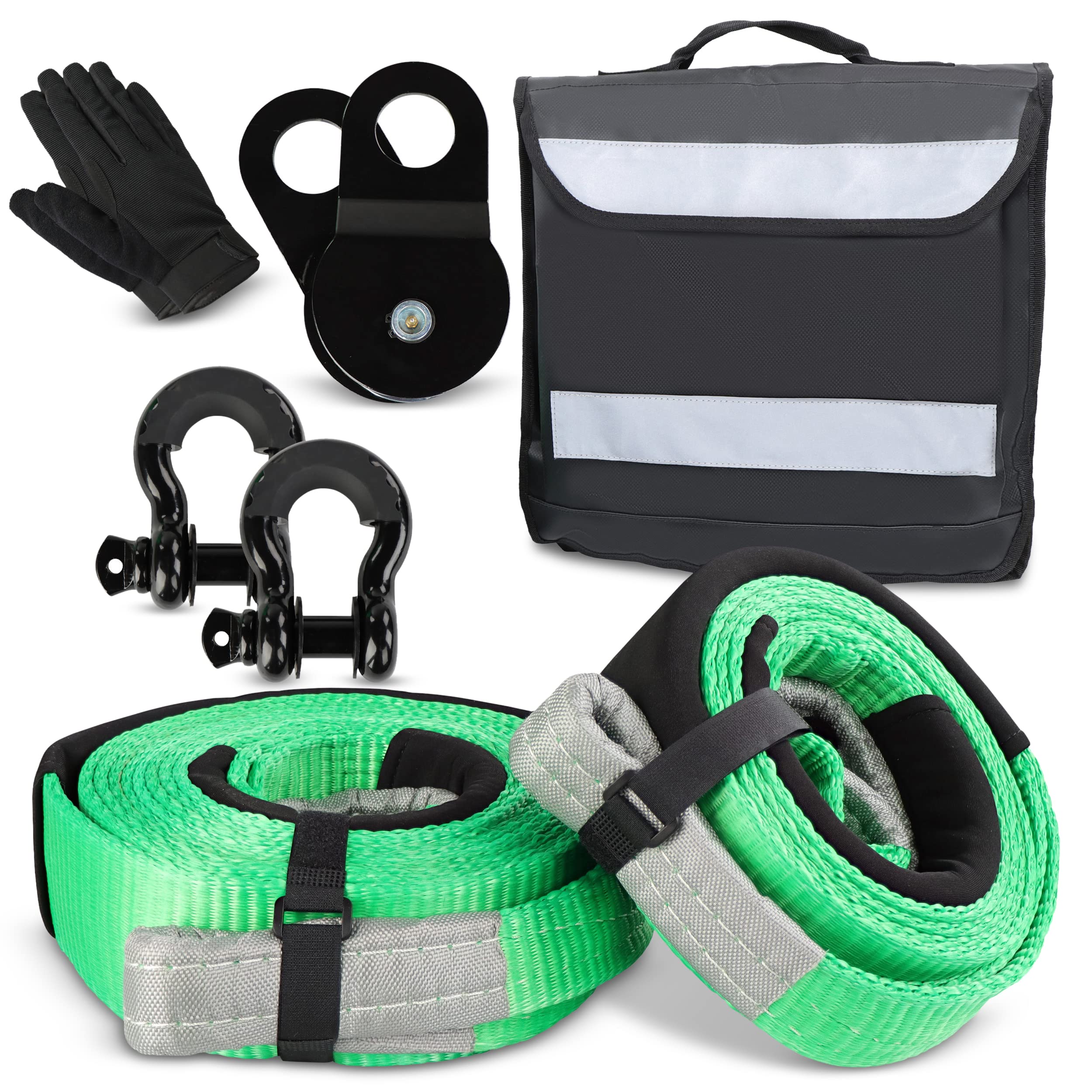 Abn Utv Tow Strap Recovery Kit - 35,000Lbs Working Load Limit Heavy Duty Tow Straps, Offroad Tree Saver Straps, Snatch Block, Pu