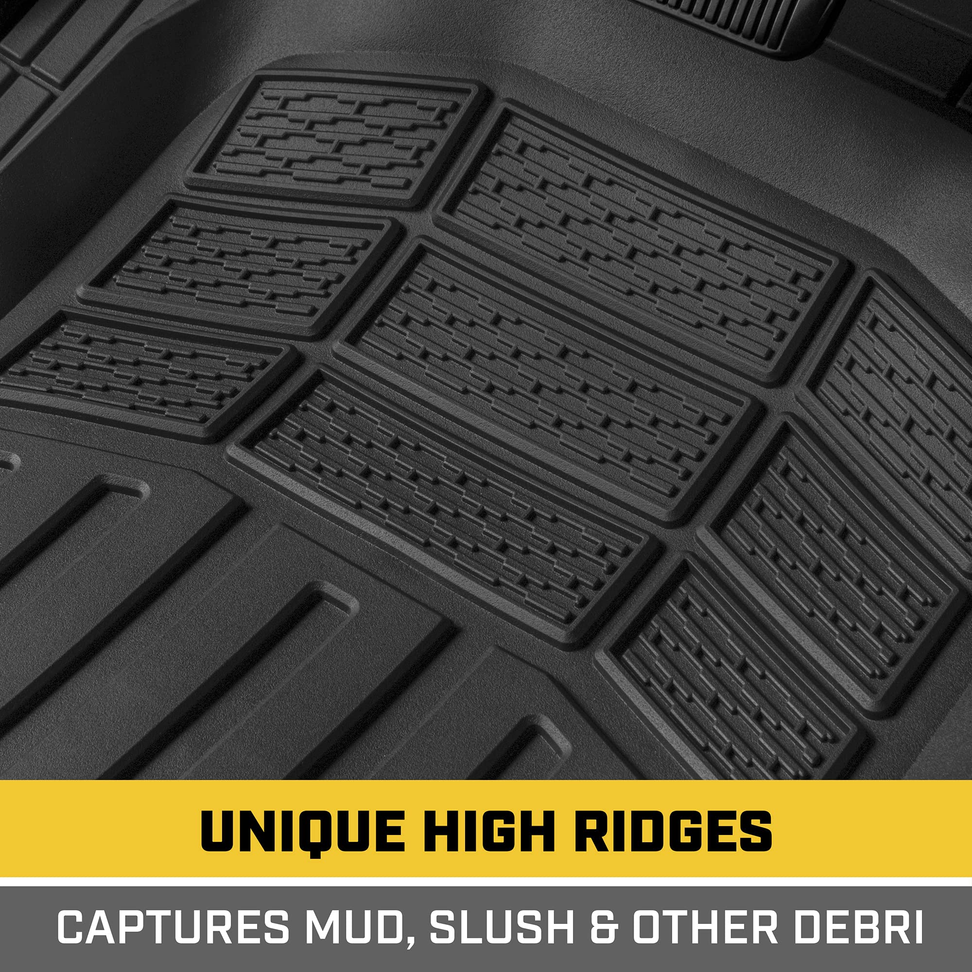 Cat® Camt-9013 (3-Piece) Heavy Duty Deep Dish Rubber Floor Mats, Trim To Fit For Car Truck Suv & Van, All Weather Total Protection Durable Liners