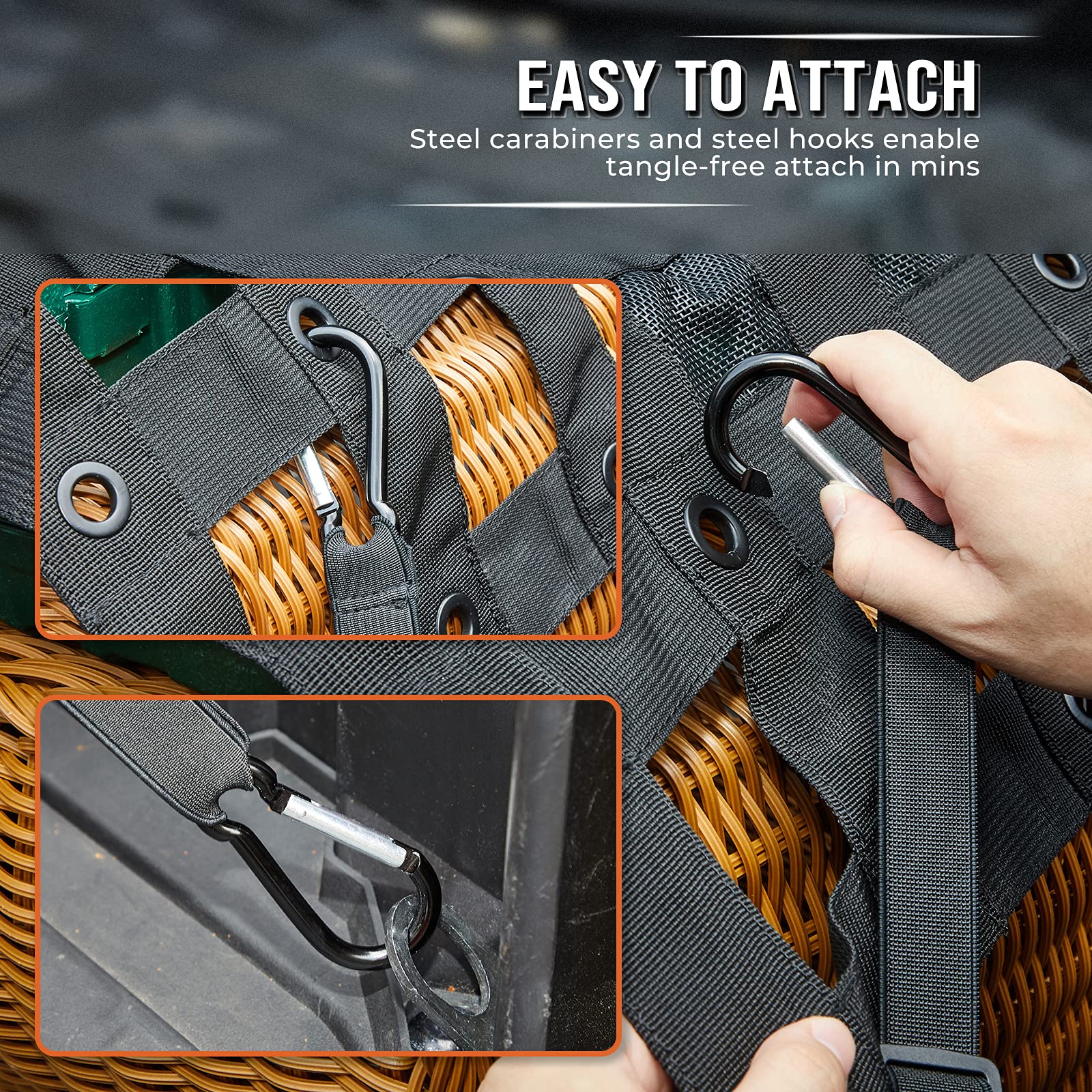 Kemimoto Heavy Duty UTV Cargo Net Stretchable UTV Roof Rack Bed Rail Cargo Bungee Netting with Straps Compatible with Polaris Ranger General Can am Defender Commander Maverick- 47' L 27' W