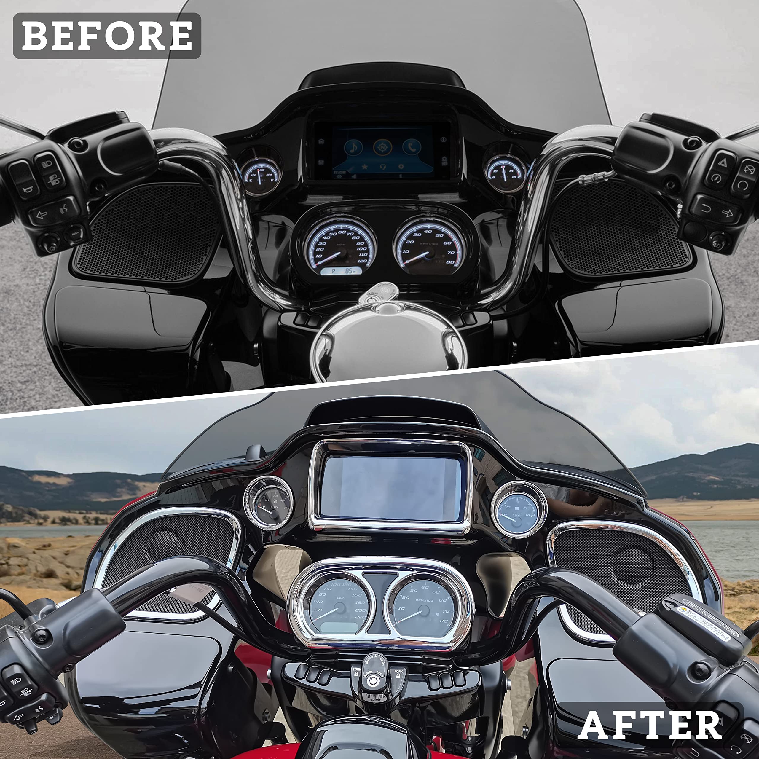 VEISUTOR Chrome Speedometer Gauge Covers for 2015-2022 Road Glide, Inner Fairing Trim Kit, Black Accessories, Replace #61400296