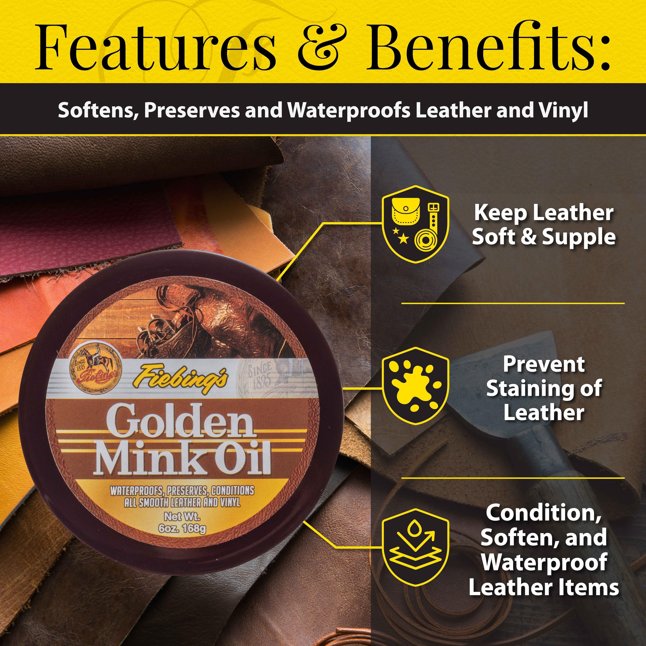 Fiebing'S Golden Mink Oil For Leather Boots (6 Oz) - Leather Cleaner & Conditioner - Waterproof, Preserve, Soften All Smooth Lea