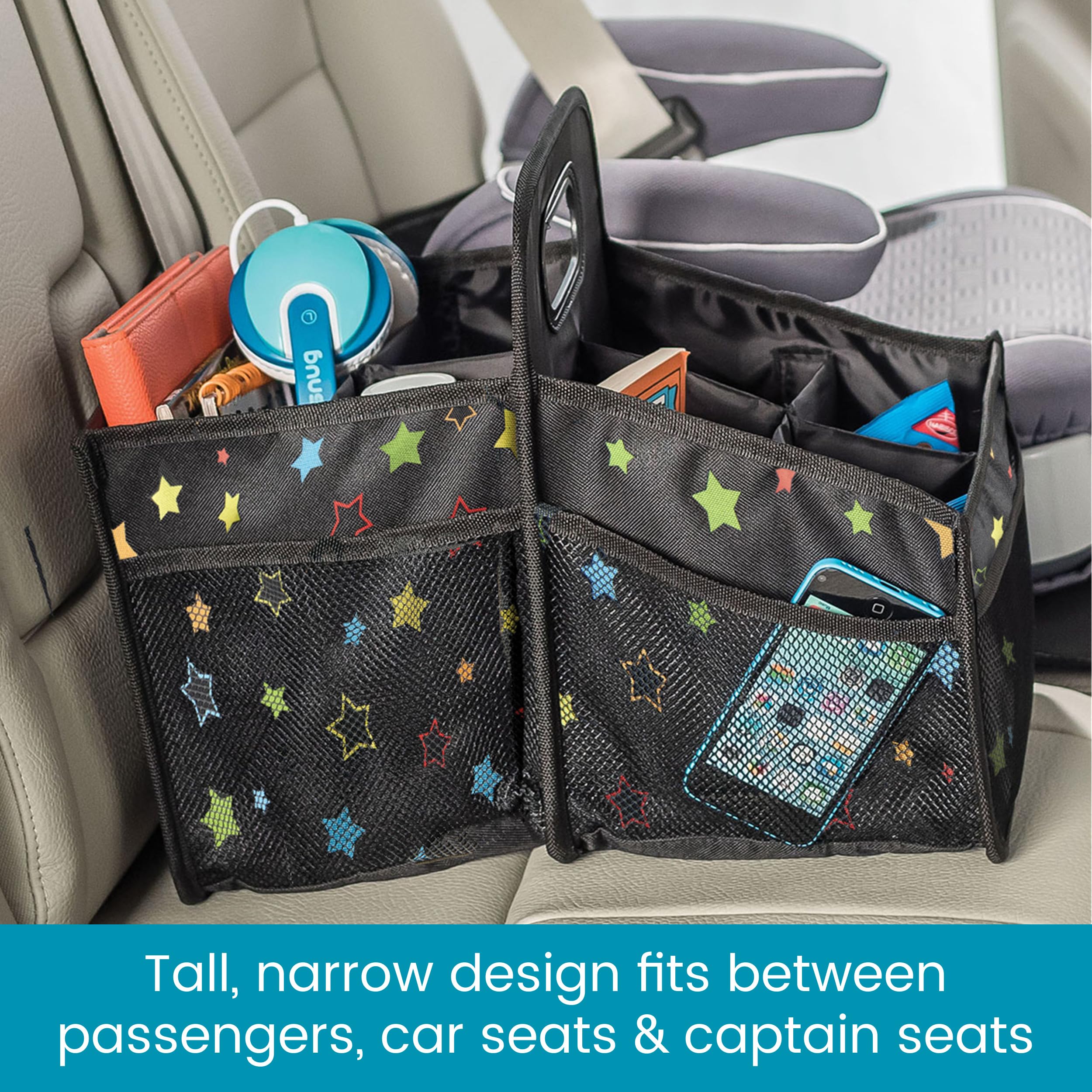 High Road Car Seat Caddy Organizer - Portable Storage Bin with Cup Holders - Starry Night, Model 3531