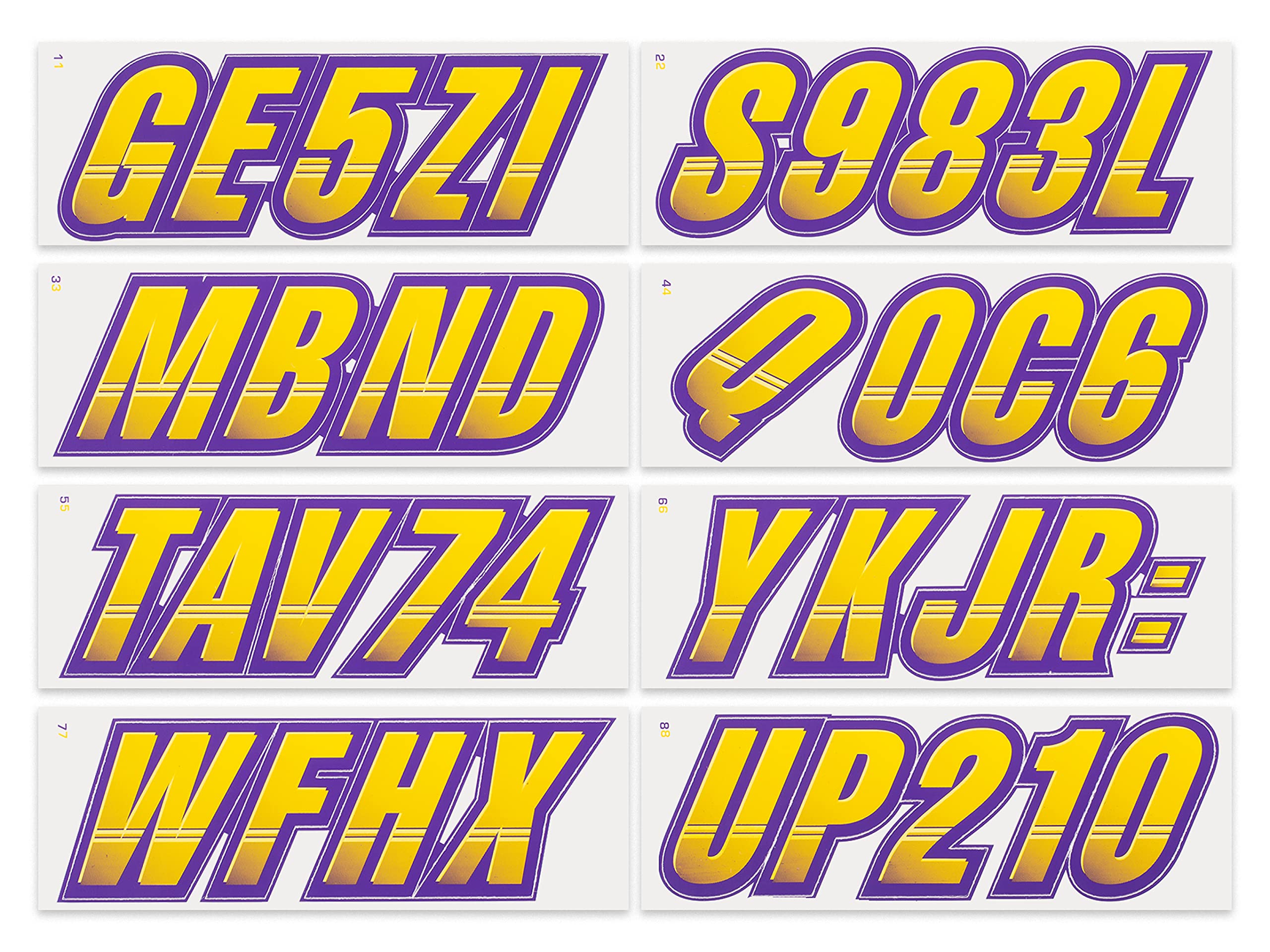 Stiffie Techtron Yellow/Purple 3'' Boat & Pwc Registration Decals  Numbers Letters Stickers