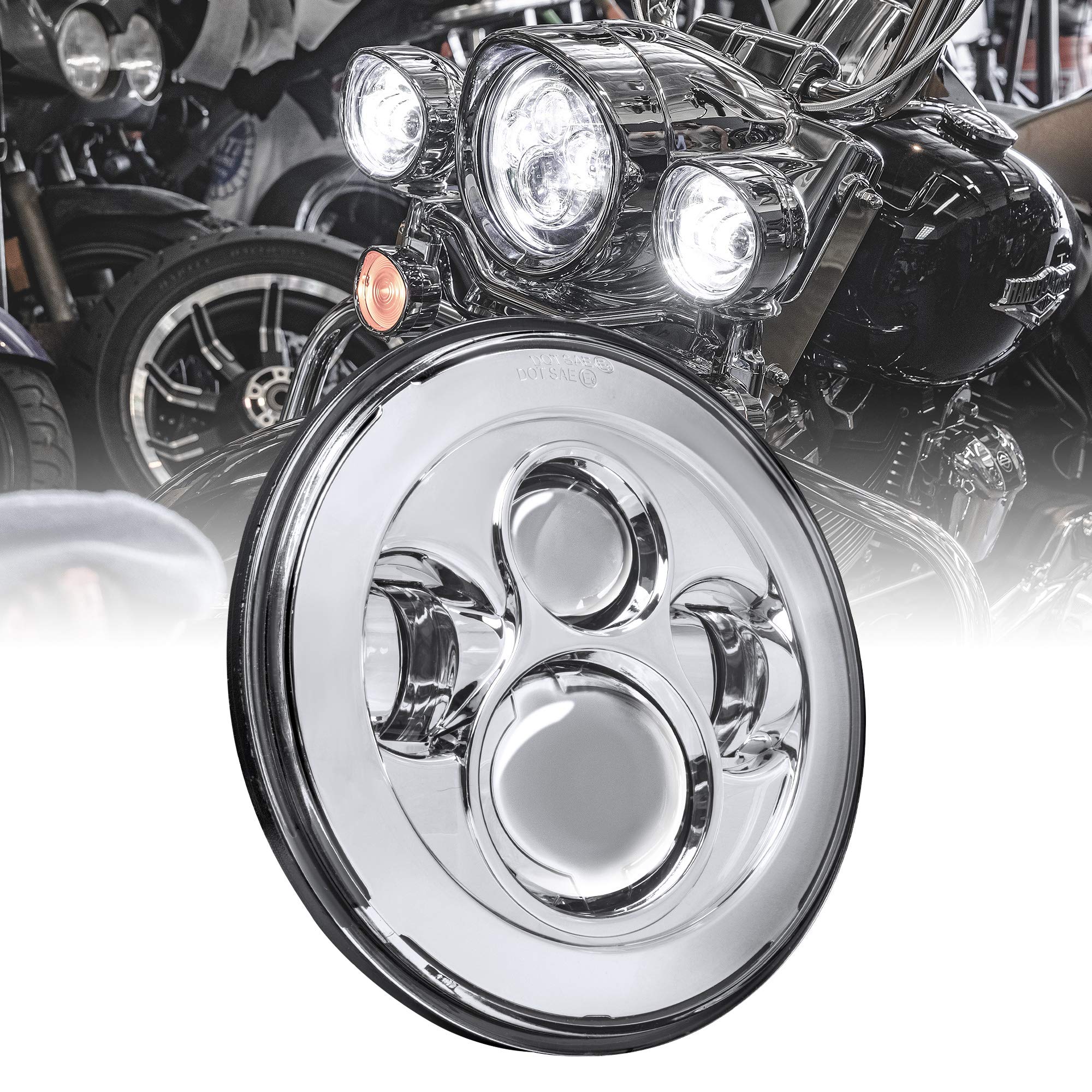 TRUE MODS 7 LED Headlight for Harley Davidson [Black-Finish] [4500 Lumen] [H4 Converters Plug and Play] [Built-In CAN Bus] For T
