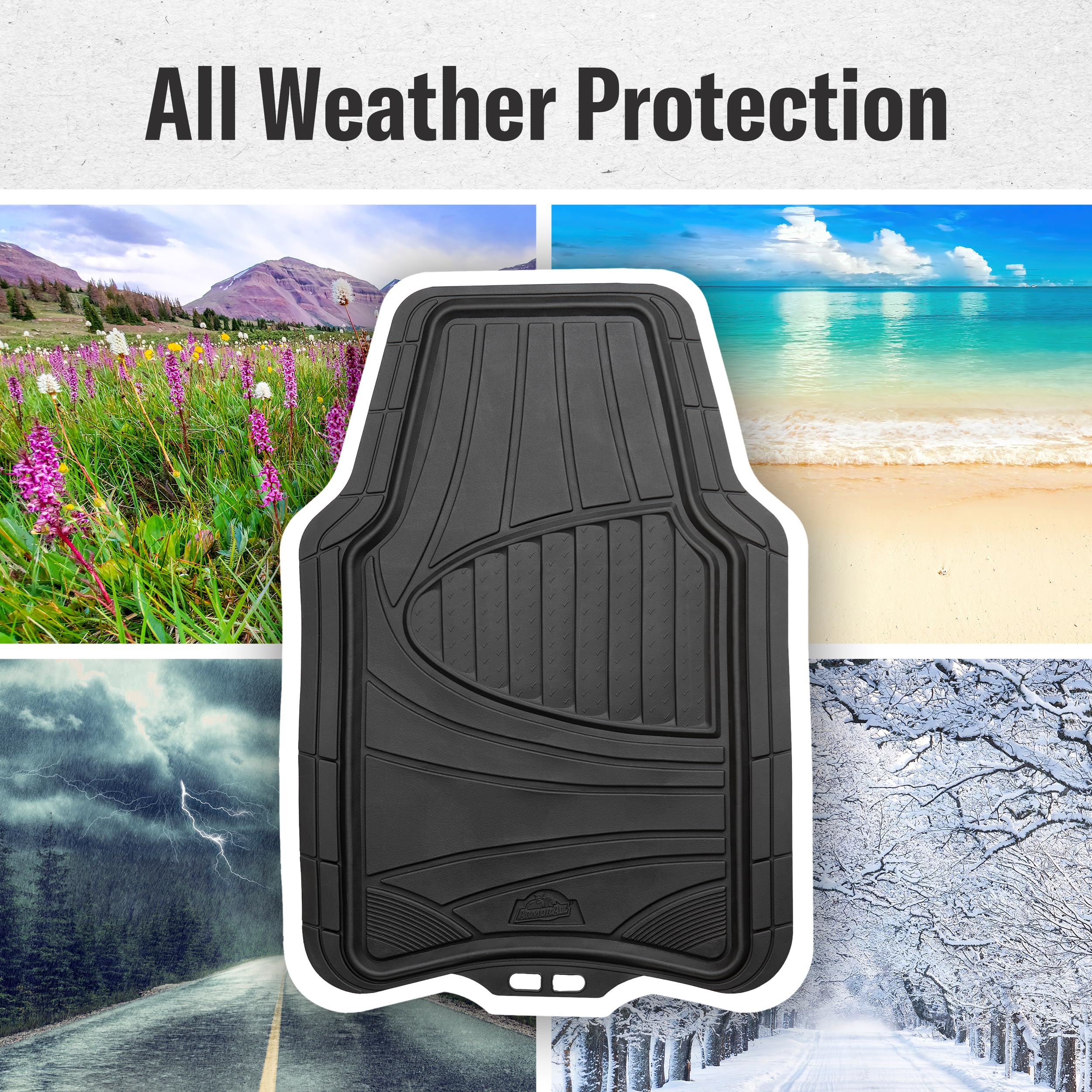 Armor All 4-Piece Rubber Floor Mats, All-Weather Protection, Universal, Trim To Fit Front, Back, Full Coverage Custom Fit Mats F