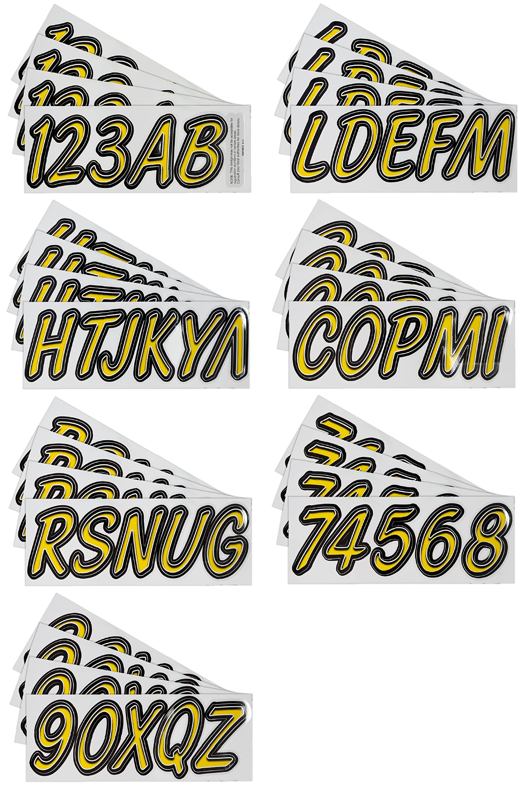 Hardline Products Series 400 Factory Matched 3-Inch Boat & Pwc Registration Number Kit, Yellow/Black - Yebkg400