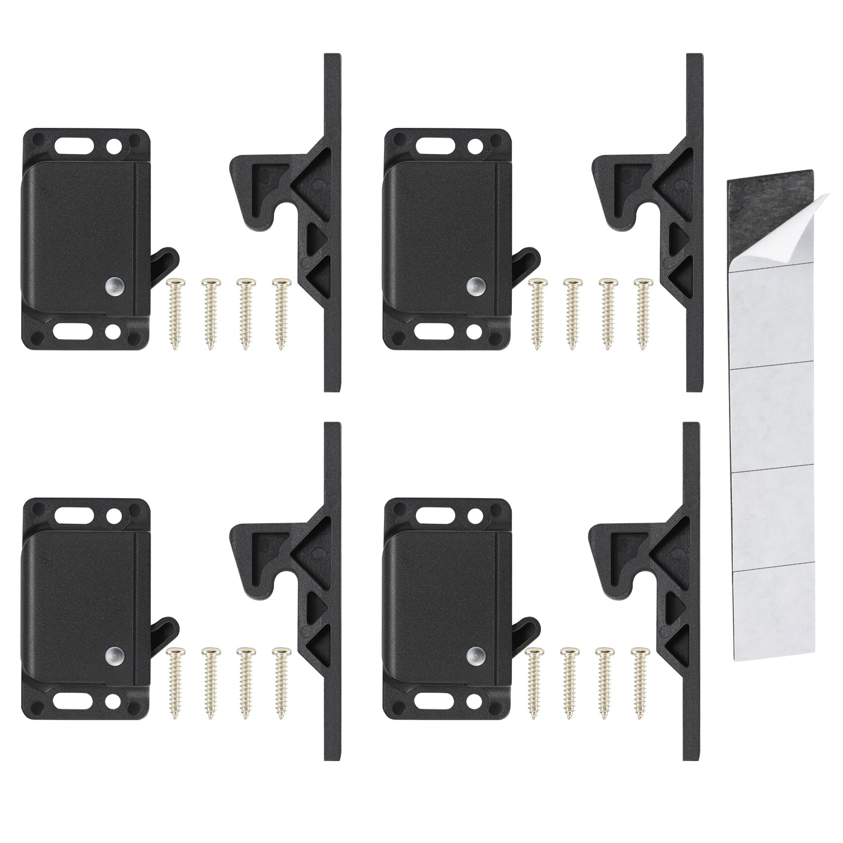 Rv Drawer Latches And Catches, 4 Pack Rv Cabinet Door Latches And Catches, 10 Lbs Pull Force Latch For Rv Camper Motor Home Trailor Office Cabinet Drawer, With Mounting Screws And Double-Sided Tape
