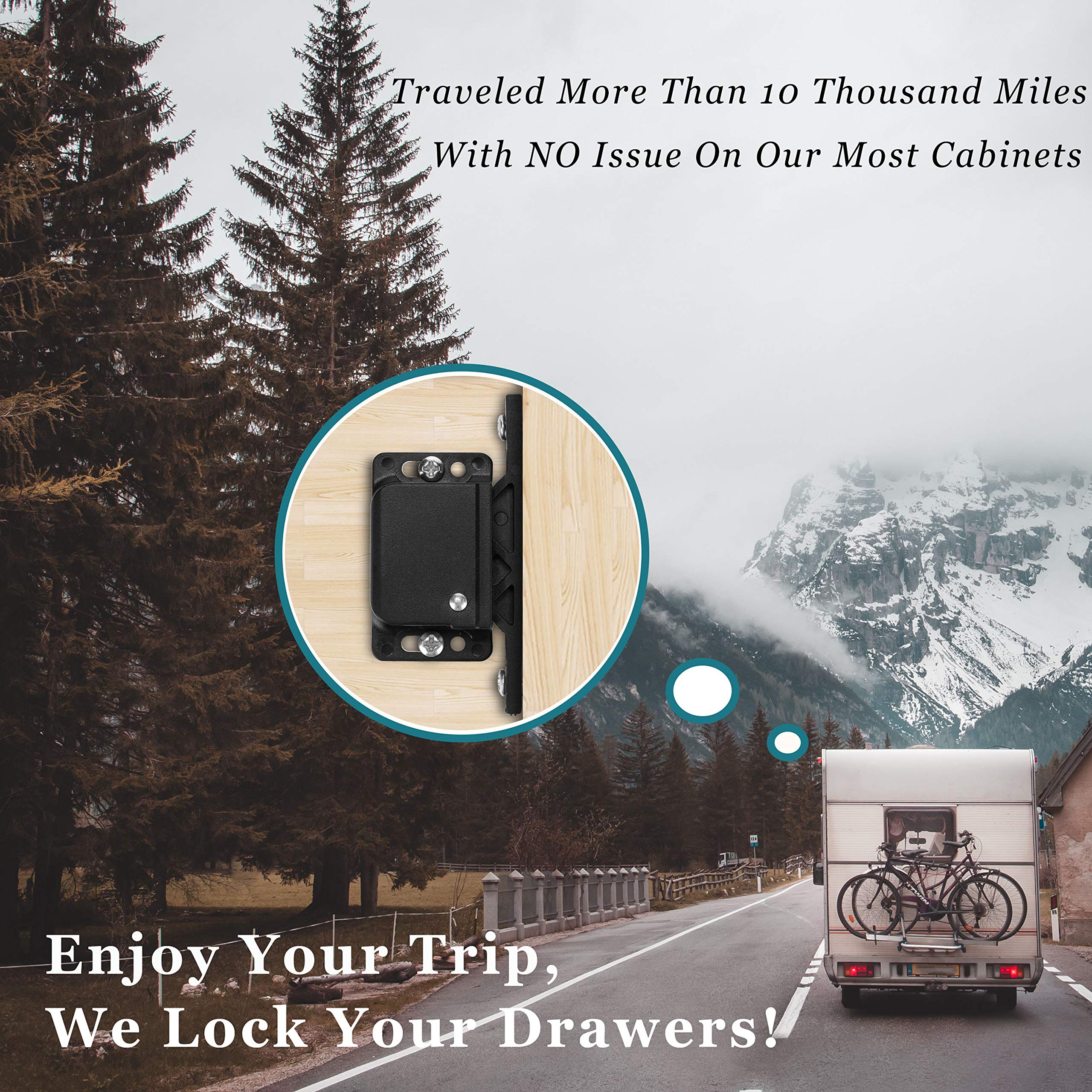 ACIMONE RV Drawer Latches 4 Pack - 10 LBS Pull Force, Black ABS, Includes Mounting Screws & Double-Sided Tape