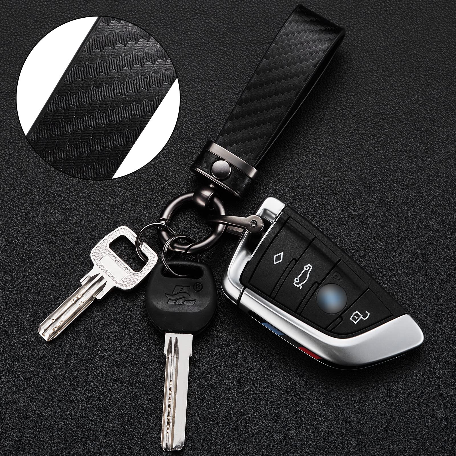 Dekewei Carbon Fiber Style Car Keychain Microfiber Leather Key Chain, Universal Key Chains For Key Fobs For Men And Women, 360 D