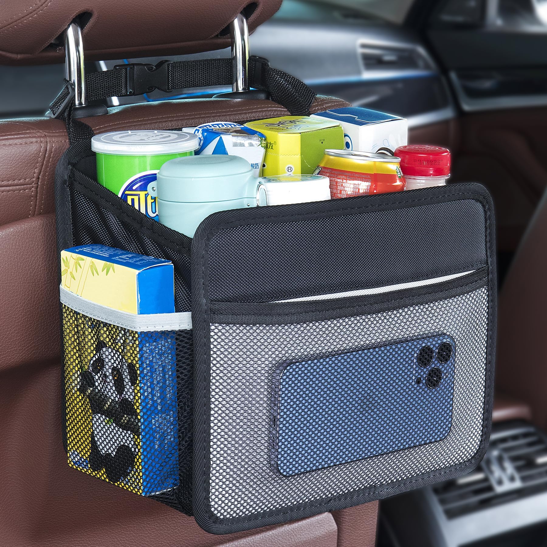 Uplien Car Back Seat Organizer And Storage Bag, Premium 1680D Oxford Cloth Collapsible Universal Hanging Car Seat Back Organizer