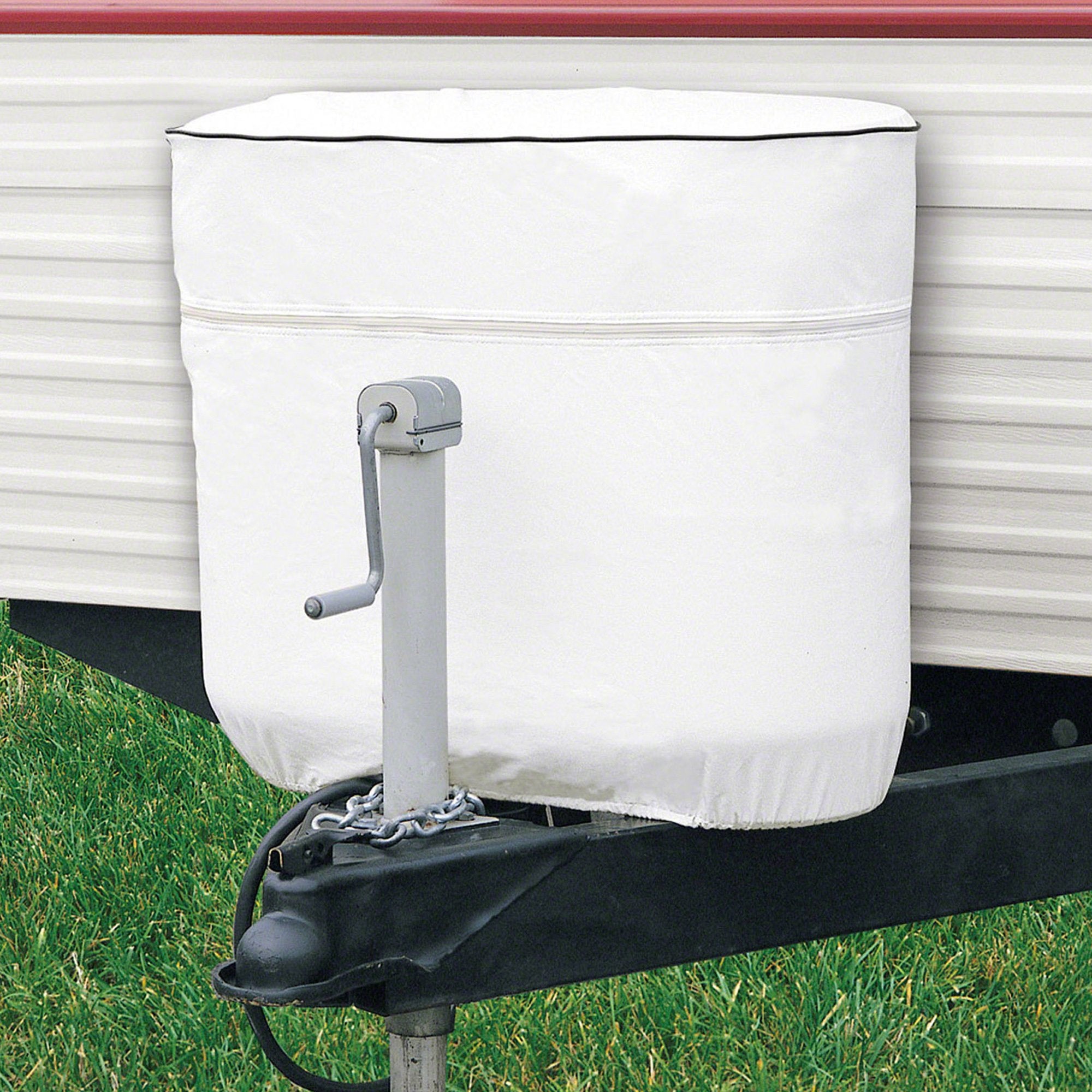 Classic Accessories Over Drive RV Tank Cover, Double 20/5 Gallon Tanks, White, Heavy-Duty Fabric, Zippered Access, Elasticized H