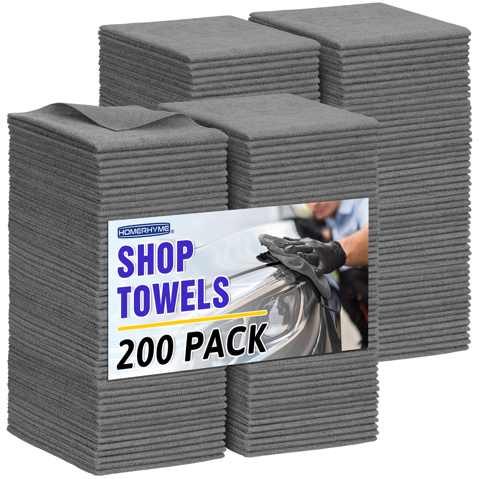 HOMERHYME Microfiber Cleaning Cloth, 200 Pack Grey Cleaning Rags Microfiber Towel Bulk Absorbent Lint-Free Wash Cloths, All-Purp