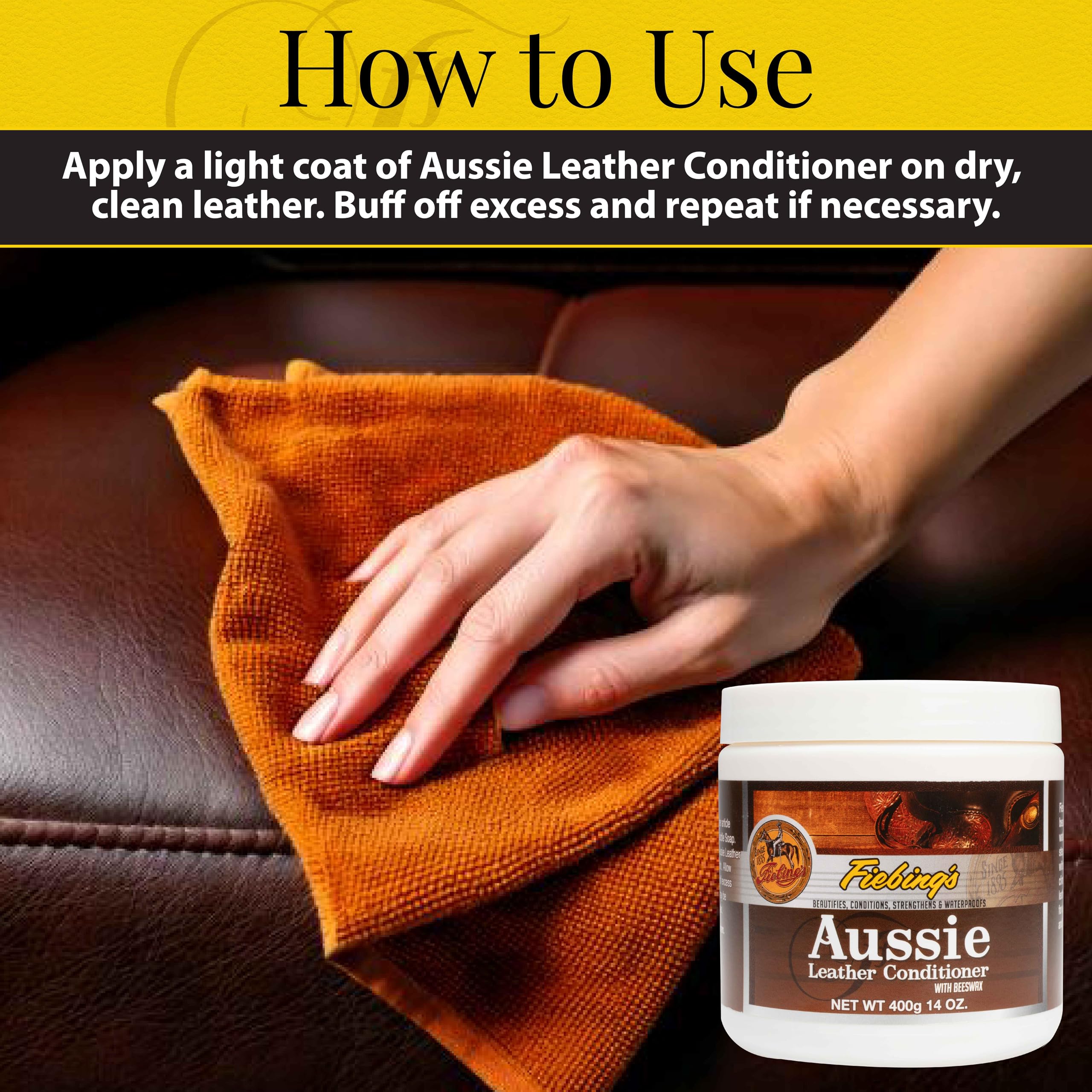 Fiebing's Aussie Leather Conditioner (14 oz) - Contains Beeswax to Withstand Hot Conditions - Preserve, Moisturize, Strengthen,