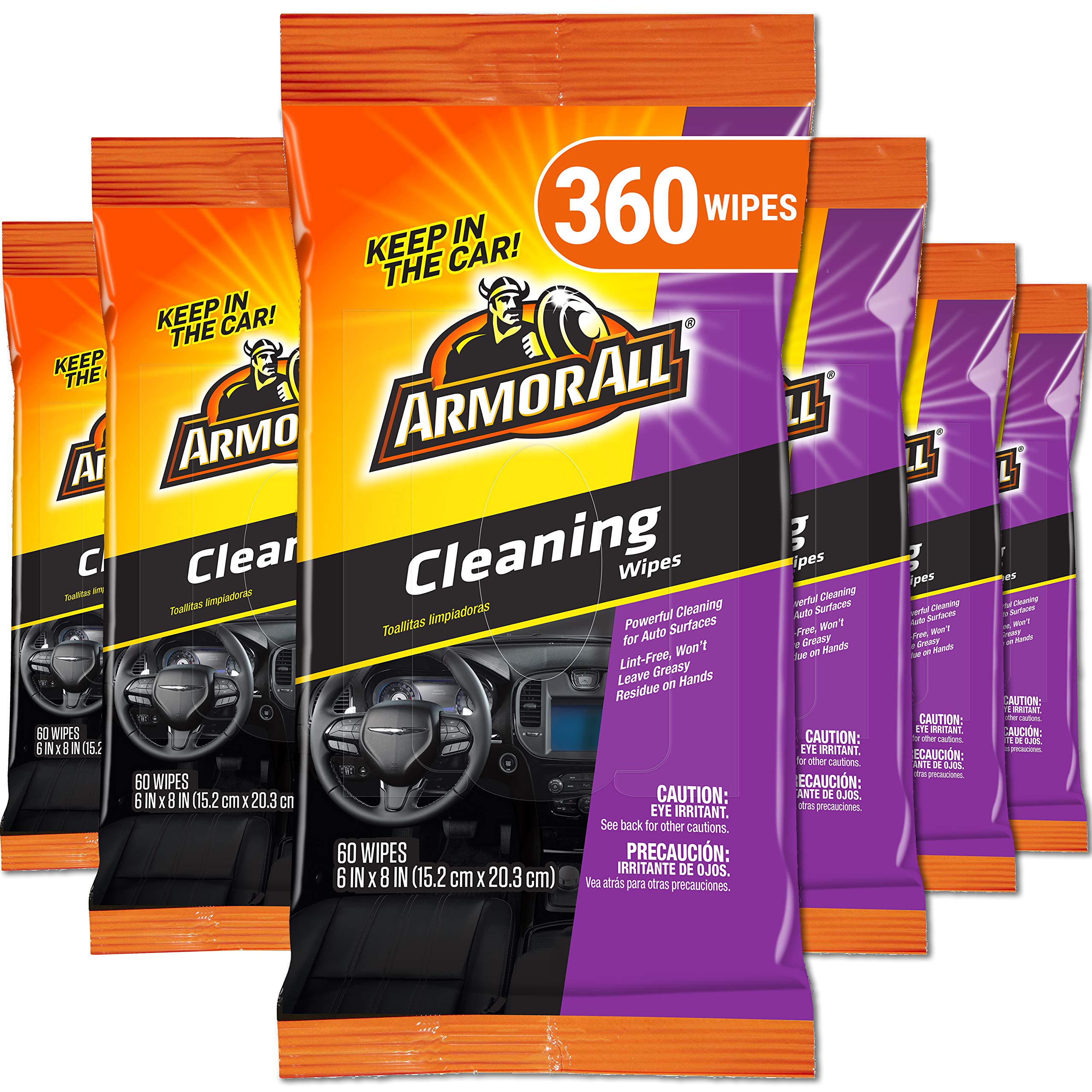 Armor All Interior Car Cleaning Wipes By Armor All, Car Wipes For Dirt And Dust, 60 Count Each, 6 Pack
