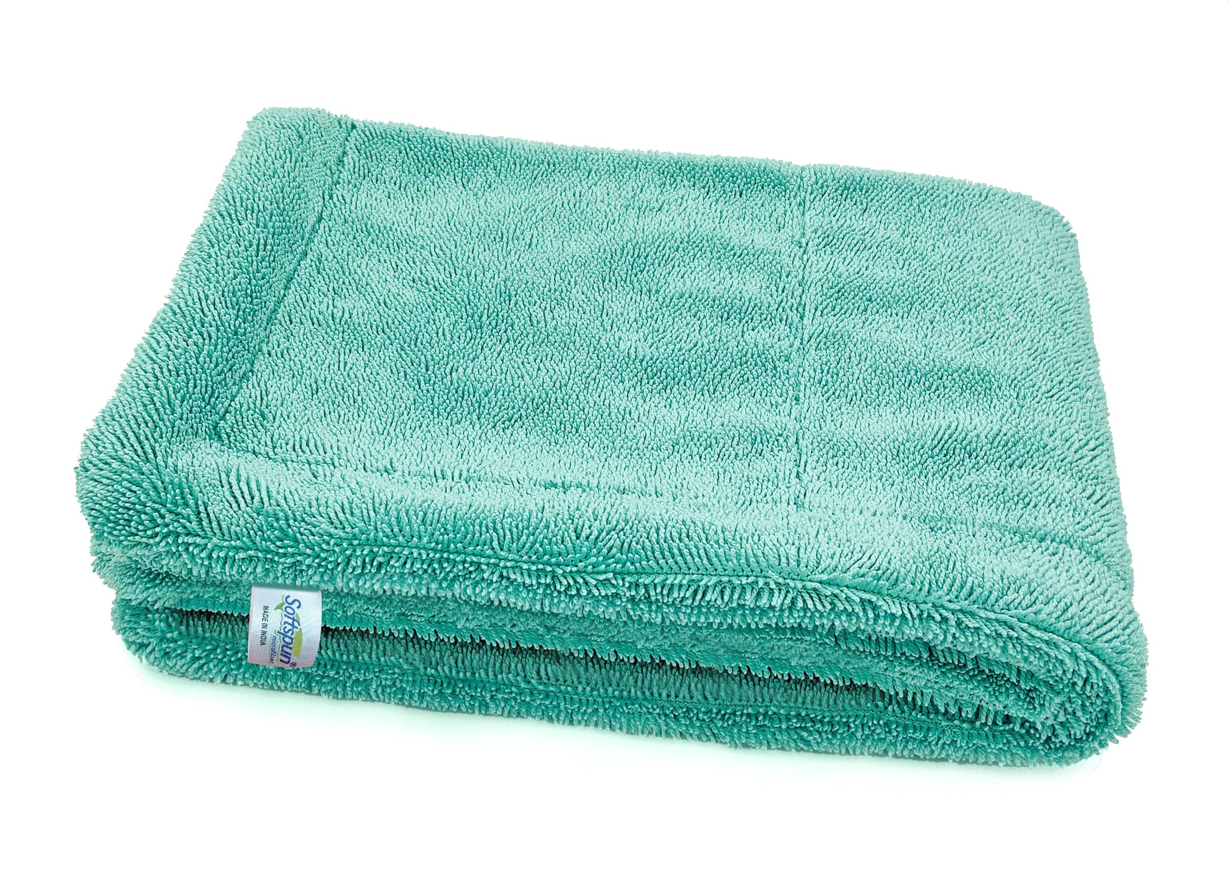 SOFTSPUN Microfiber Cloth for Car  1200 GSM, 40x60cms, 1Pcs, Aqua Blue Twisted Loop Super Absorbent Towel