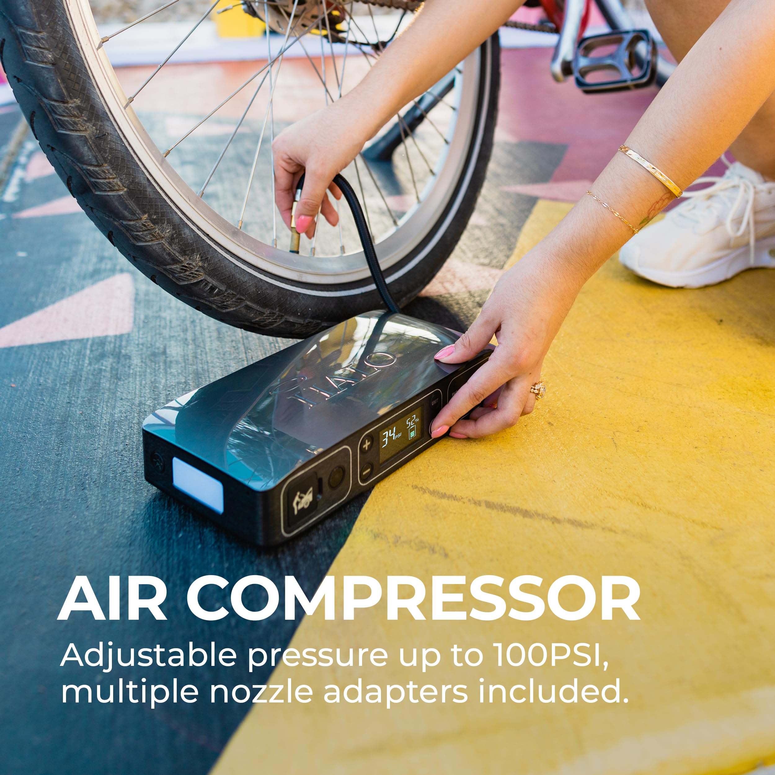 HALO Bolt Air 58830 Portable Car Jump Starter & 100 PSI Air Compressor - 58.8Wh Power Bank, Emergency Floodlight, TSA Approved - Gray