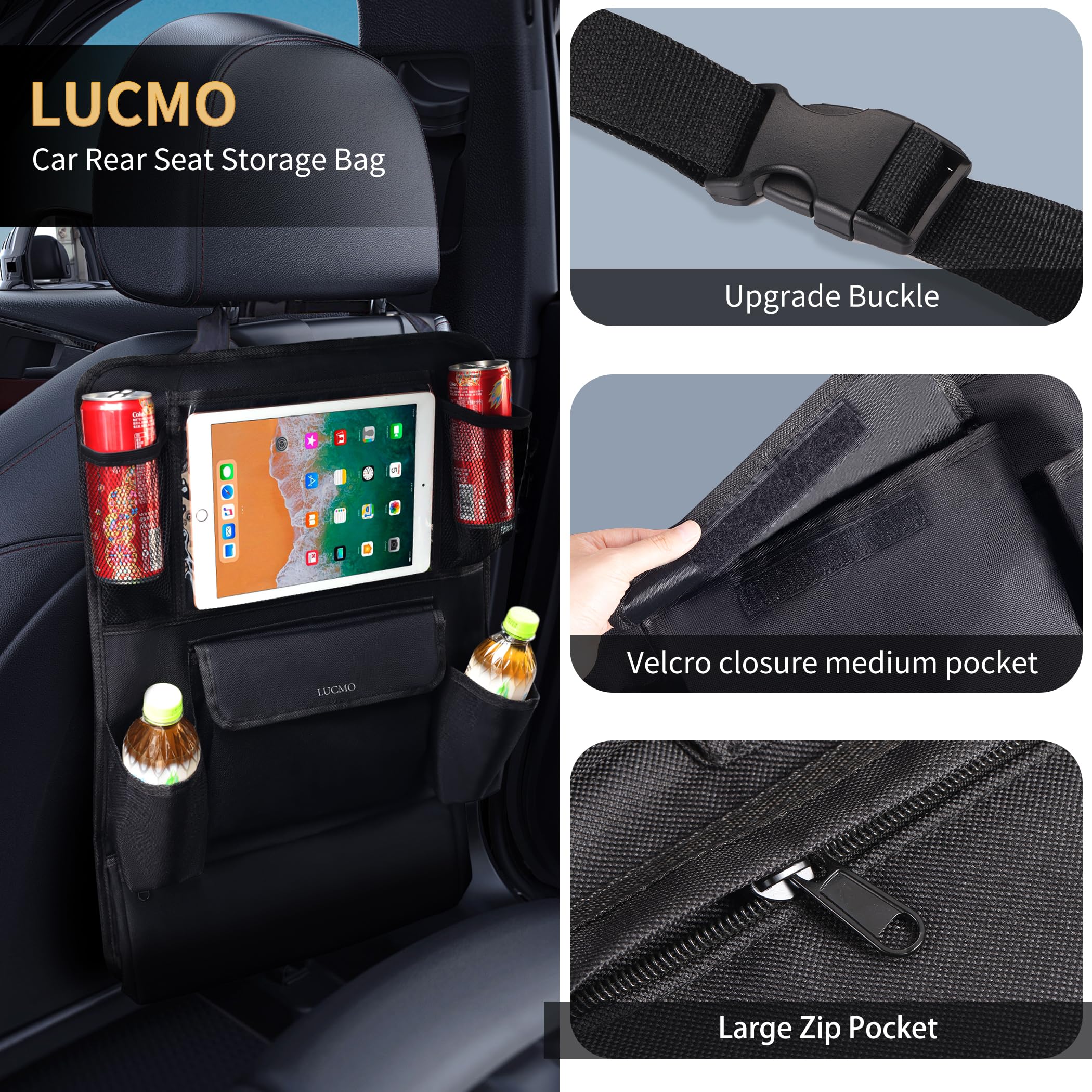 Lucmo Car Backseat Organizer With Touch Screen Tablet Holder,9 Storage Pockets Protectors Kick Mats Travel Accessories For Kids-
