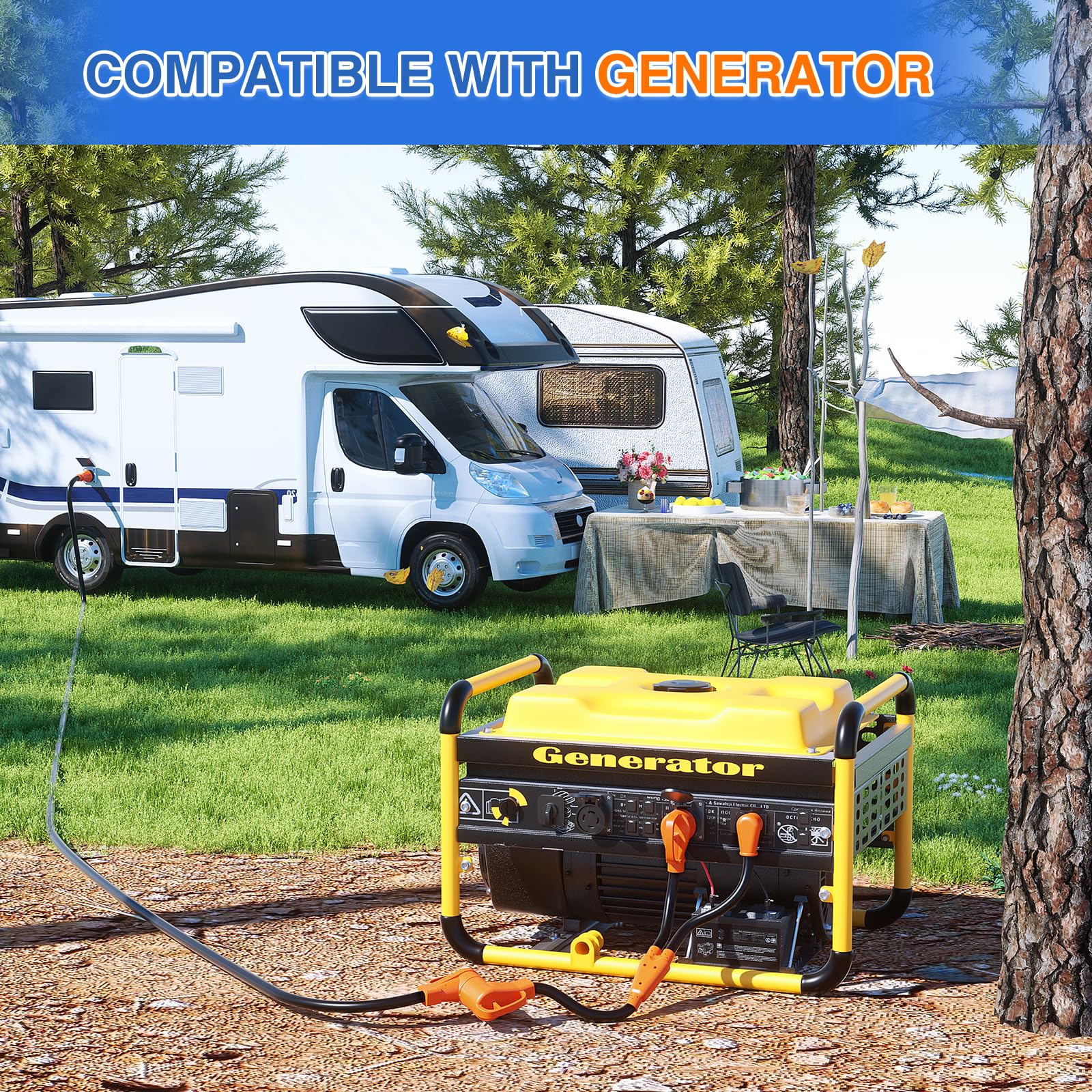 Nilight Rv Y Splitter Adapter Cord 15 Amp 30 Amp To 50 Amp 5-15P Tt-30P Male Plug To 14-50R Female Receptacle Heavy Duty Electri