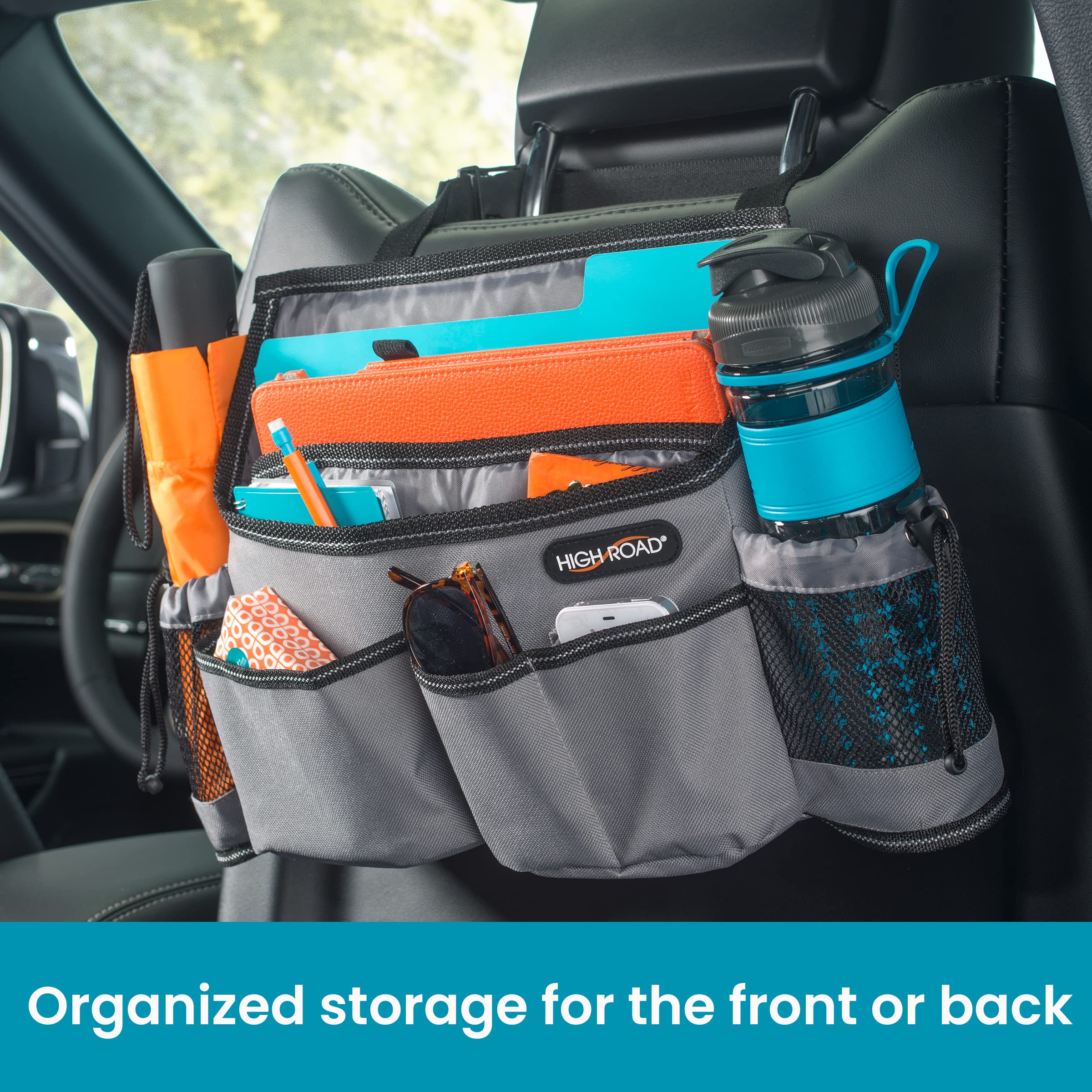 High Road Swingaway Front Seat Car Organizer For Daily Driving Essentials With Side Bottle And Cup Holders