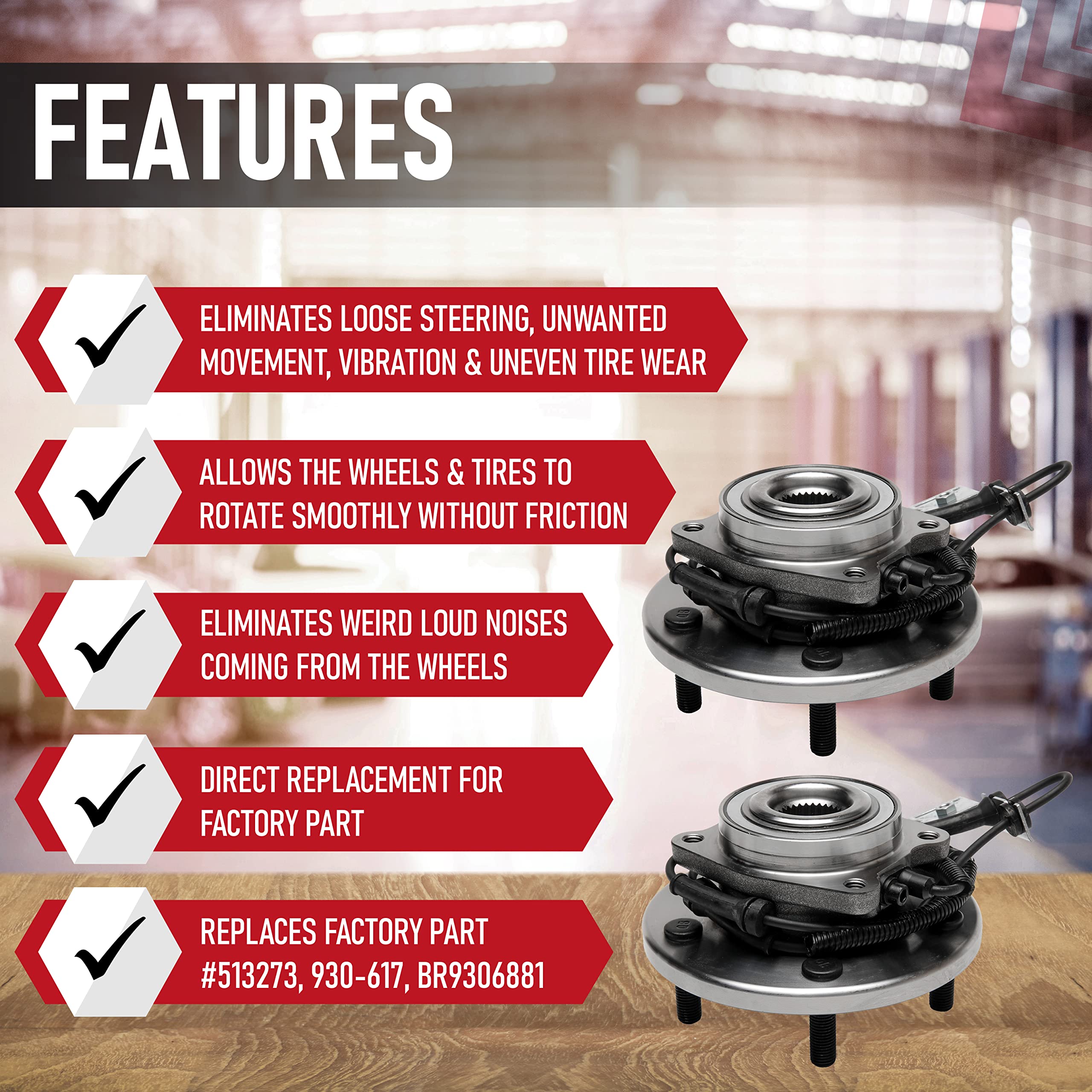 Replacement Front Wheel Hub Bearing Assembly Set Of 2 - Compatible With Chrysler, Dodge & Volkswagen Vehicles - Town & Country,