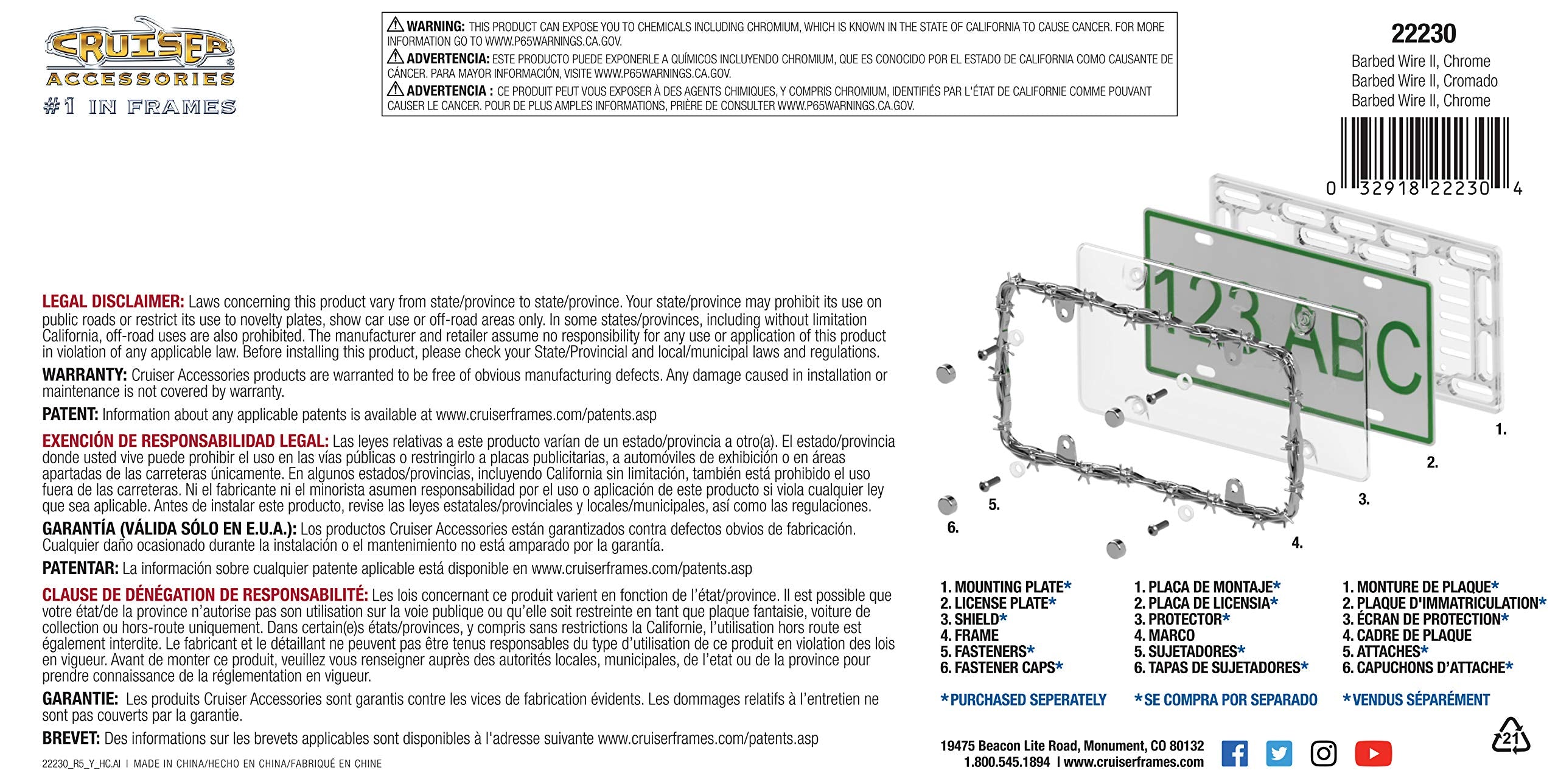 Cruiser Accessories 22230 Barbed Wire Ii License Plate Frame, Chrome, 1 Frame