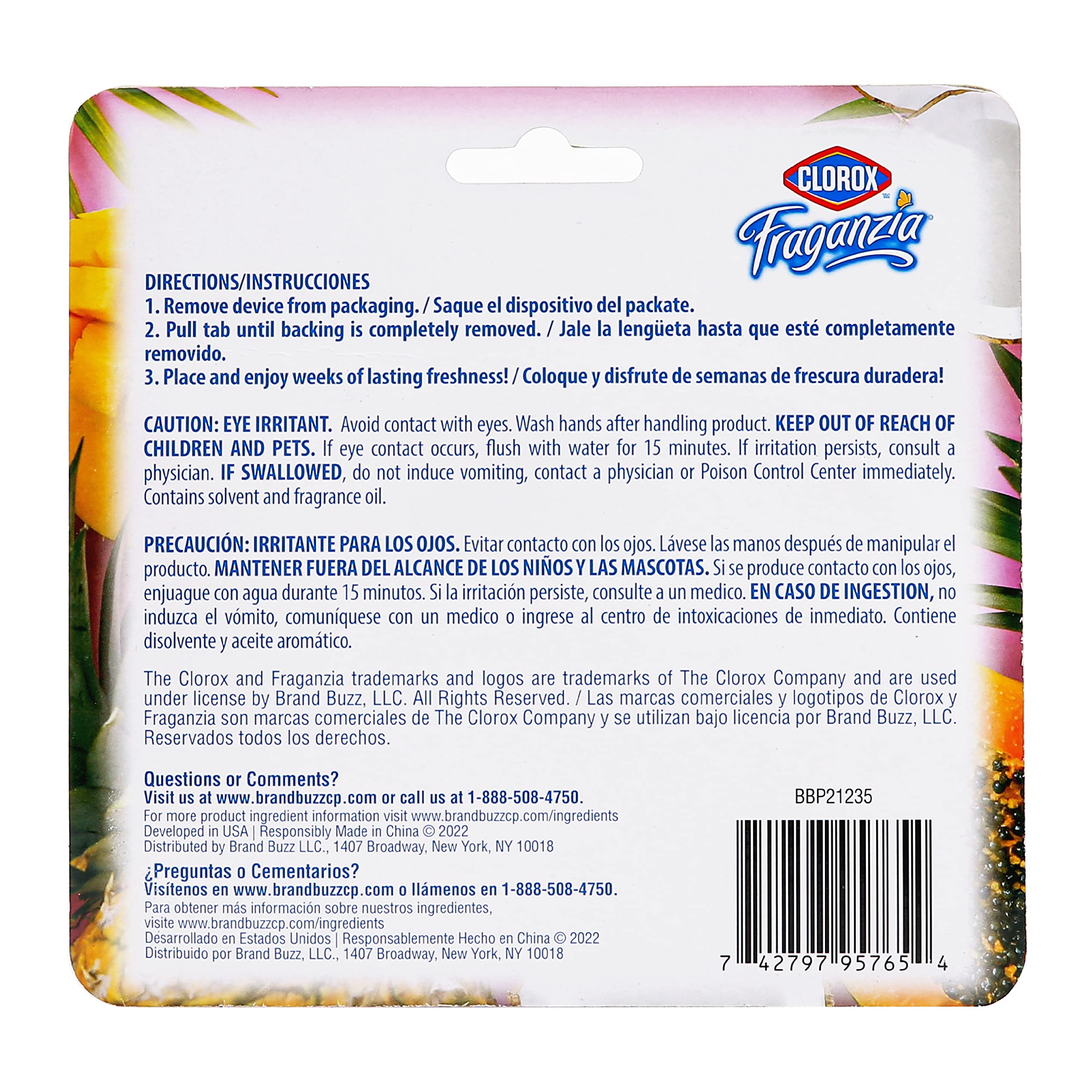 Clorox Fraganzia Air Freshener 2-Pack | Hawaiian Escape Scent for Home & Bathroom | No-Plug, Battery-Free Freshness | Small Room