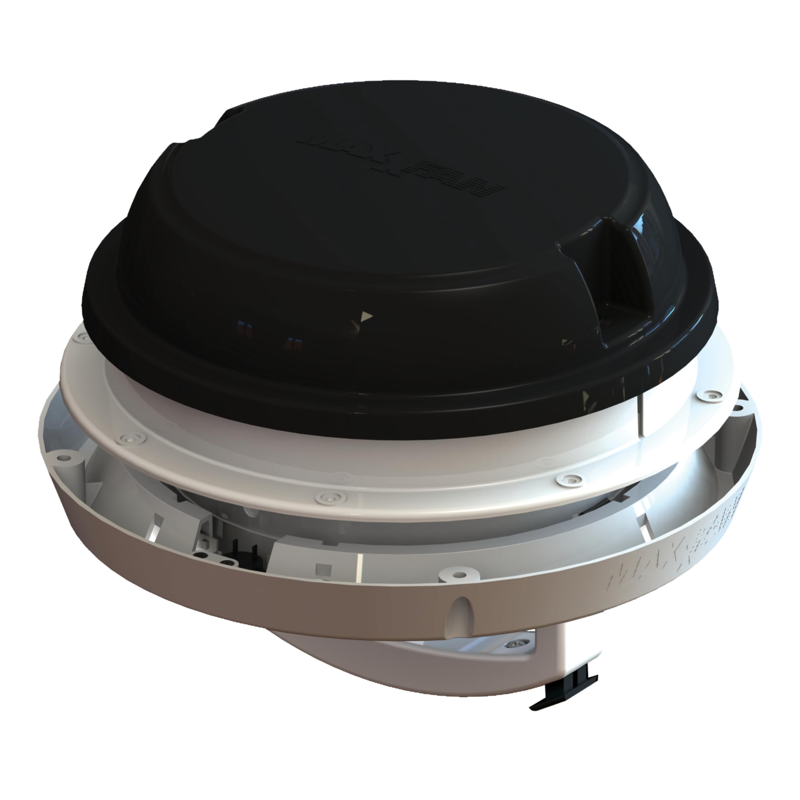 Maxxair Maxxfan Dome 6 Round 12V Ventilation Fan - Compact Solution For Rooftop Or Sidewall Ventilation, Exhaust Only, Removable Screens, Fan Guard Rain Shield, Moisture Control, Black (00-03812B)