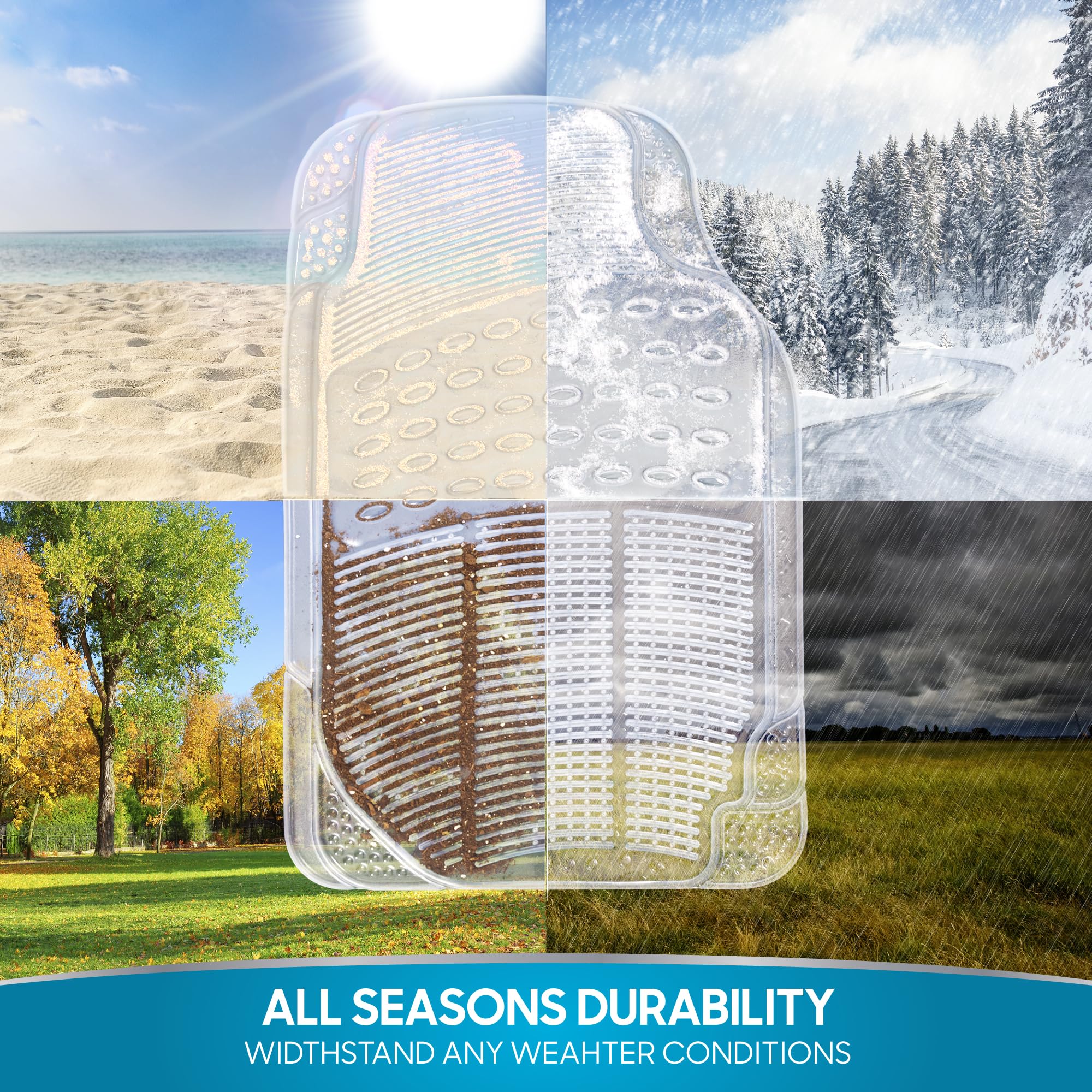 Bdk 4-Piece Rubber Transparent Clear Floor Mats Heavy Duty For Front & Rear Car Truck Van Suv, All Weather Protection, Universal