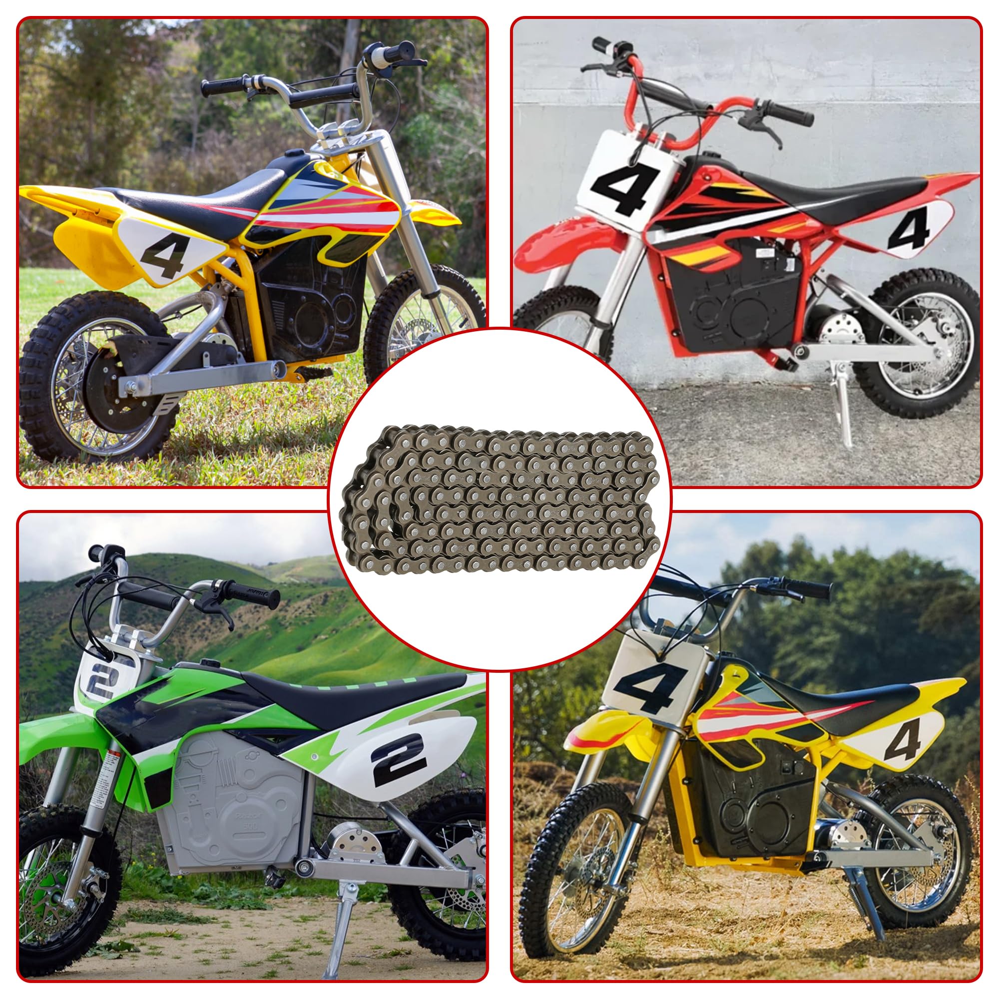 Grehua 25H Chain 132 Link Drive Chain Tensioner With Master Link For Razor Mx500 Mx650 Dirt Rocket Rsf650 Sx650 Sx500 Sx350 Mcgrath Electric Motocross Dirt Bike Xrf500 Mini Moto Motorcycle Heavy Duty