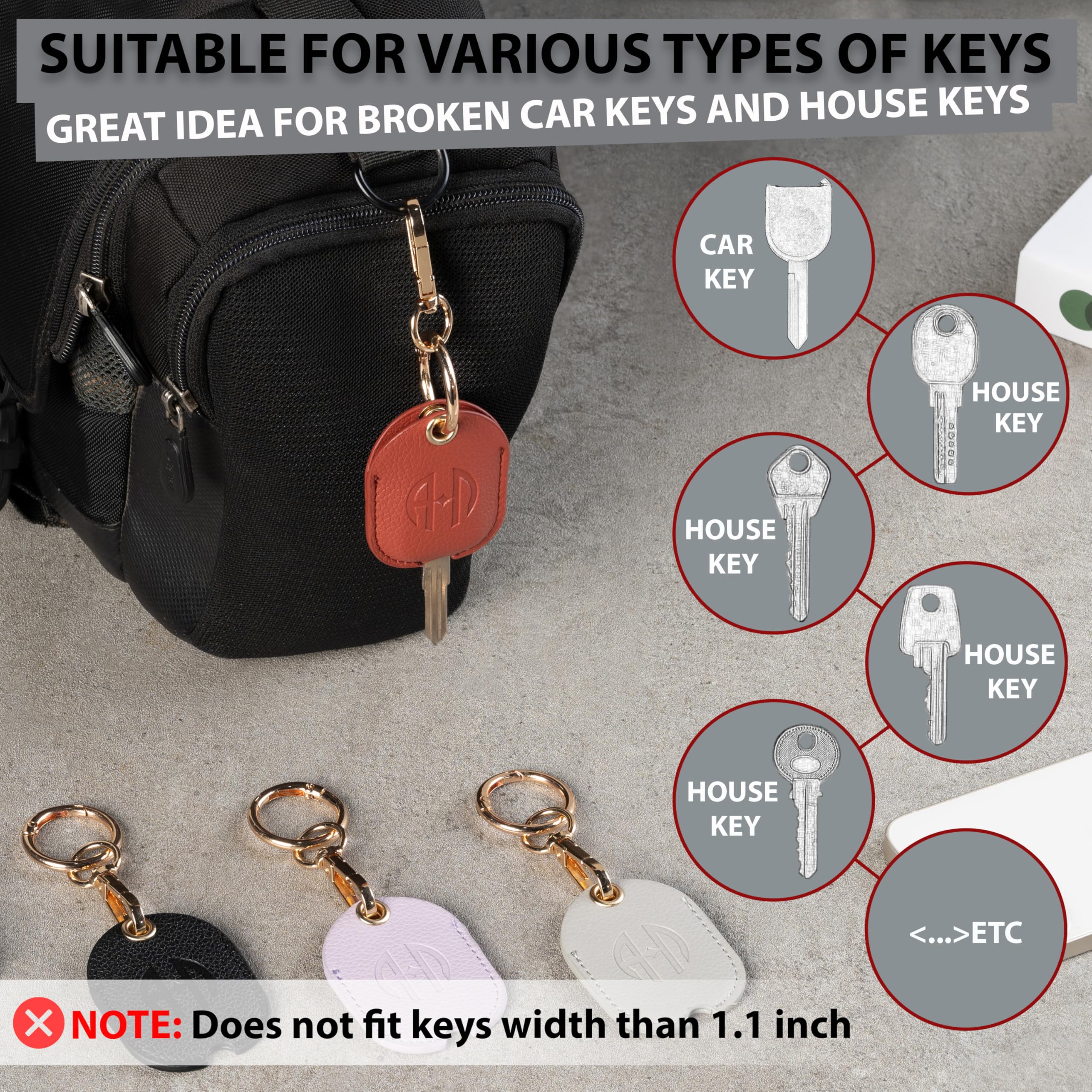 ANHBKAR Leather Keys Sleeve for Broken Car Key Loop Replacement - Cute Keychain Cover - Protector, Holder for Men & Women (Small