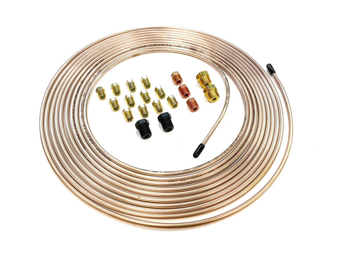 The Stop Shop 25 Feet Of 3/16 Inch (4.75 Mm) Copper Nickel Brake Line (.028' Wall Thickness) With Fittings