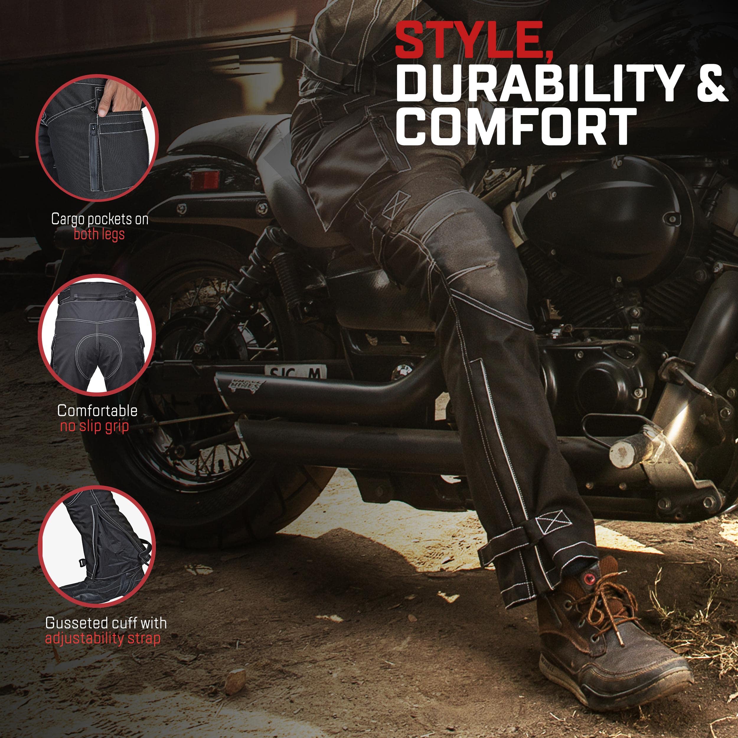 WICKED STOCK Mens Waterproof Armored Motorcycle Riding Dual Sport Pants Protective CE Level-1 Black