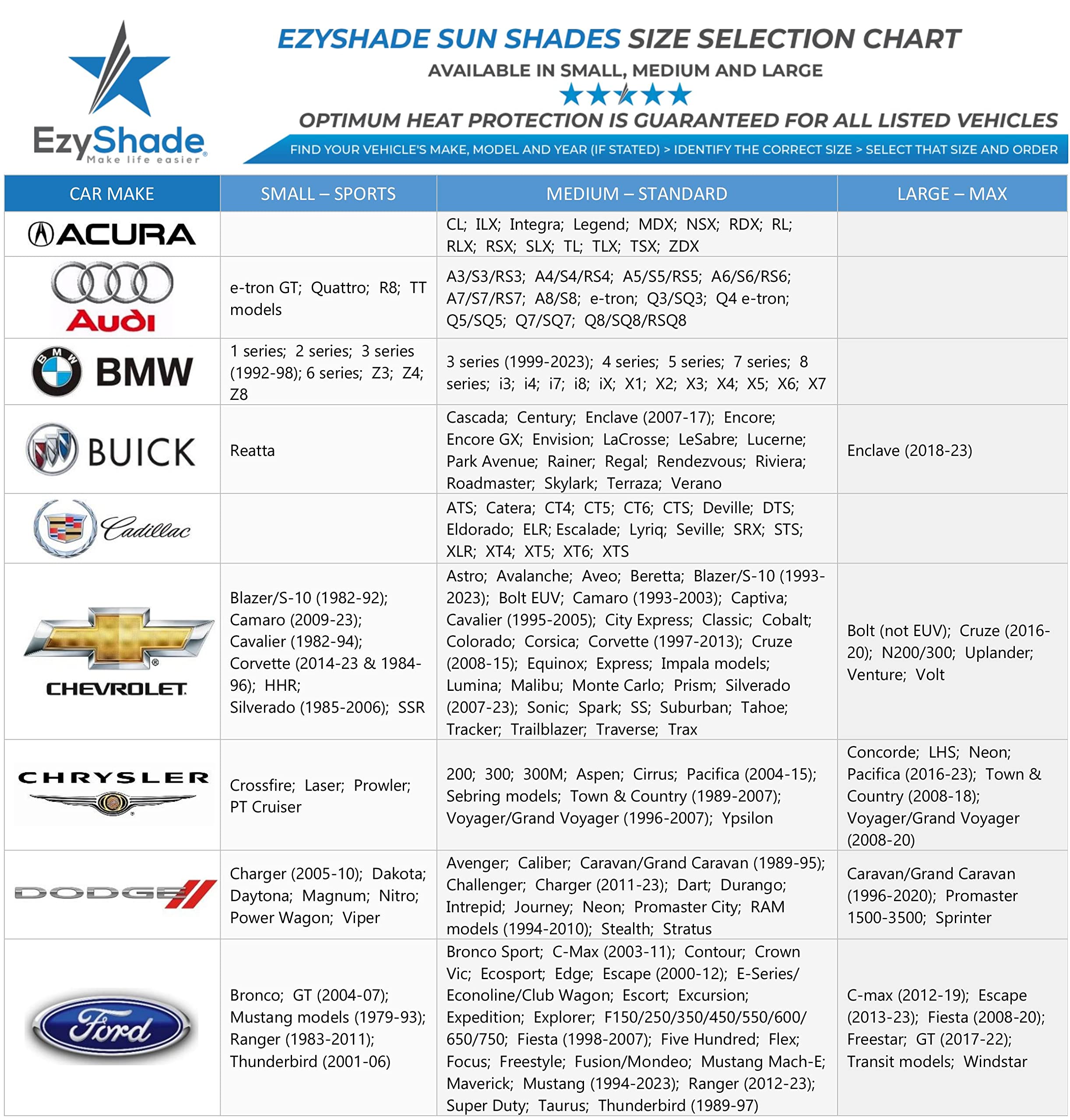 Ezyshade Windshield Sun Shade With Shield-X Reflective Technology. See Vehicle Size-Chart. Foldable Car Sunshade For Front Winds