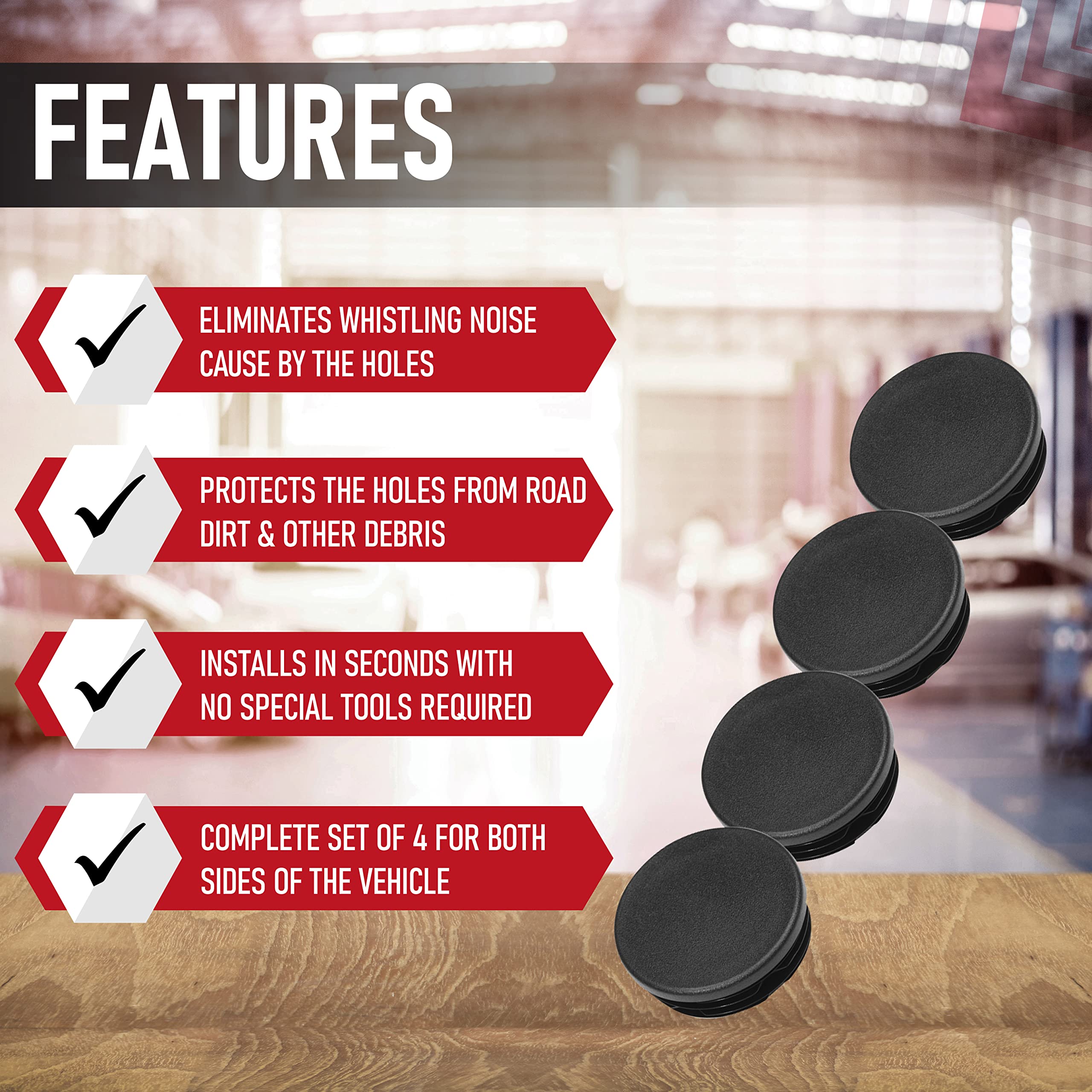 Frame Tube Plug Set Of 4 - Compatible With Chevy Silverado & Gmc Sierra 1500-99, 2000, 2001, 2002, 2003-2014, 2015, 2016, 2017, 2018 - Rear Wheel Well Hole Cover Cap - Anti-Whistle Truck Bed Plugs