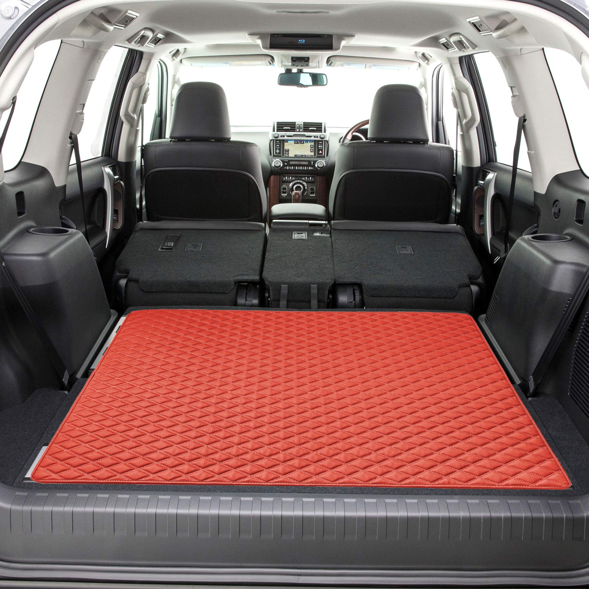 Fh Group F16501Red-46 Deluxe Heavy Duty Faux Leather Diamond Pattern Multi-Purpose Red Automotive Cargo Liner Fits Most Cars, Su