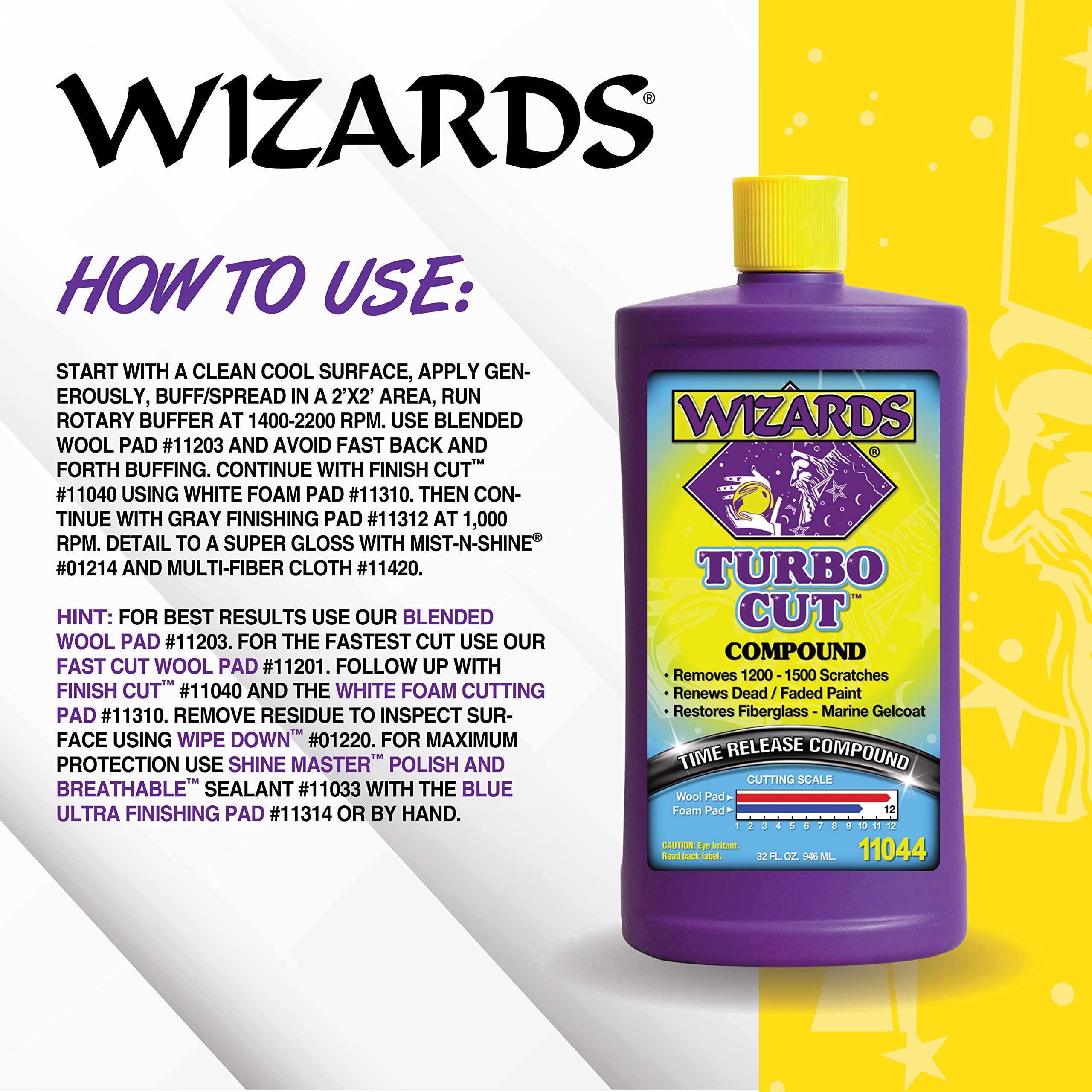 Wizards - Turbo Cut, Buffing Compound For Car Scratch Repair, Rubbing Compound For 1200-1500 Scratches, Glass Polishing Compound