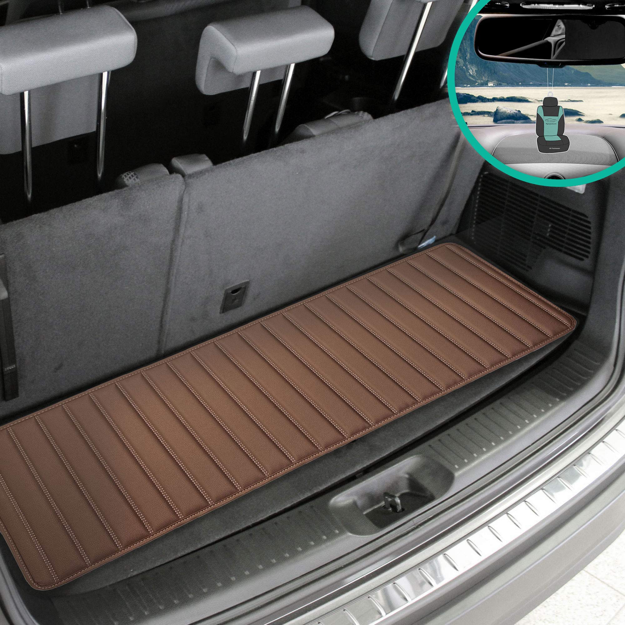Fh Group F16500 Deluxe Heavy-Duty Faux Leather Multi-Purpose Cargo Liner, Striped, 14   , Brown Color W. Gift- Fit Most Car, Tru