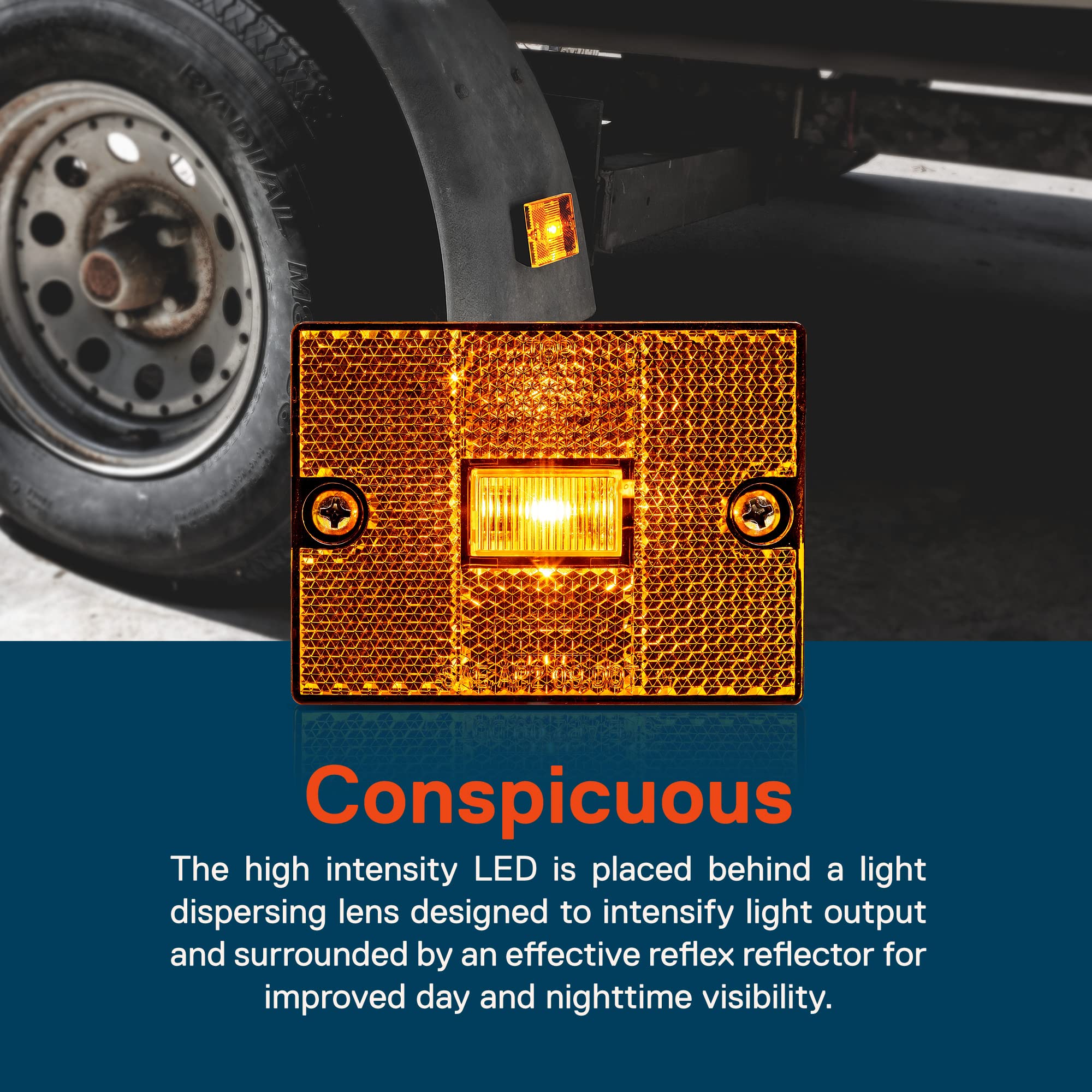 True Mods Amber Led Side Marker Light [Dot Certified] [Ip67 Waterproof] [ Integrated Reflector] For Utility Boat Trailers Over 80 Camper Rv Clearance Light