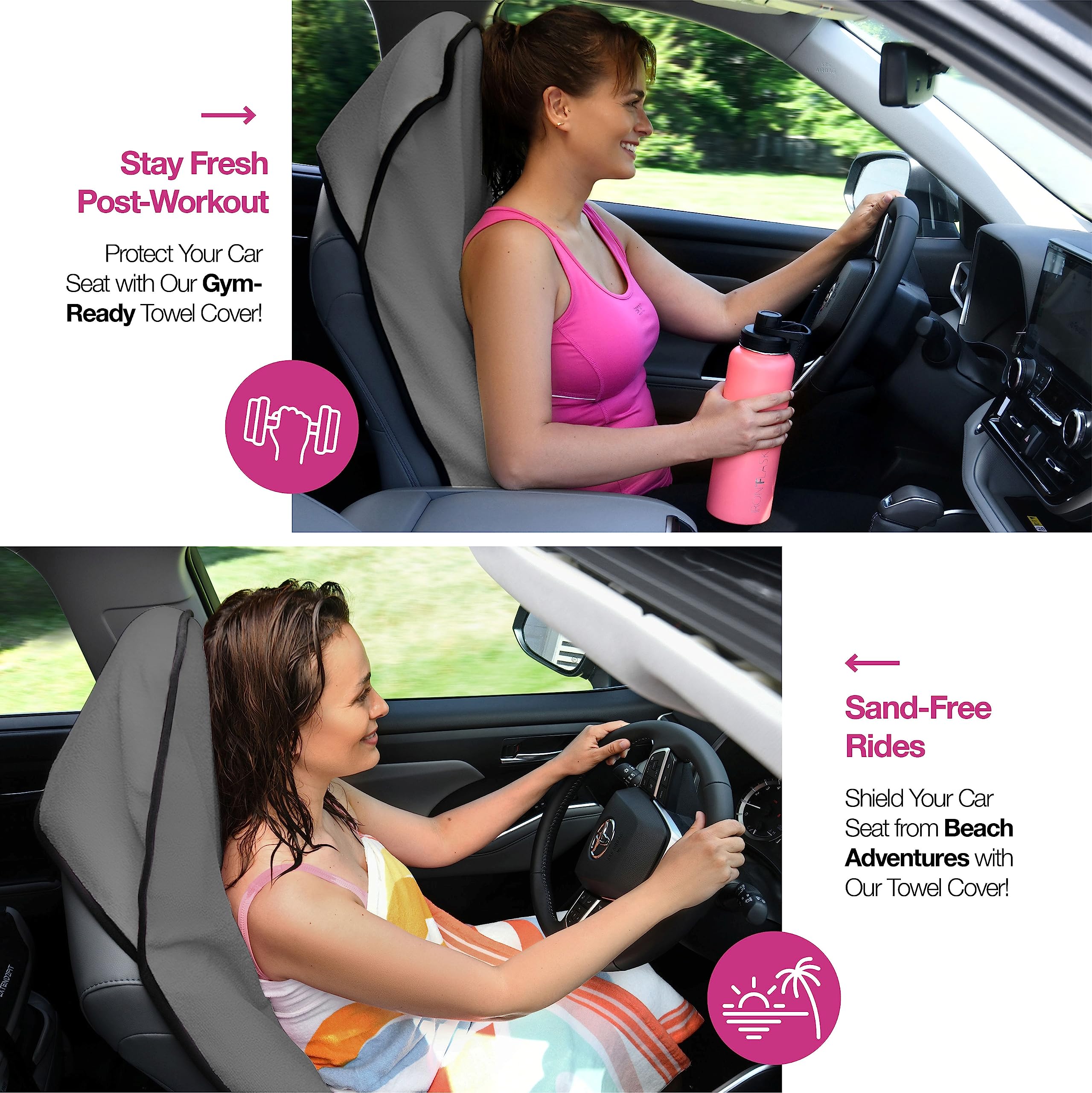 Lebogner Car Seat Towel Cover For Post Gym Workout, Running And Swimming, 2 Pack Grey Universal Fit Anti-Slip Waterproof Sweatin