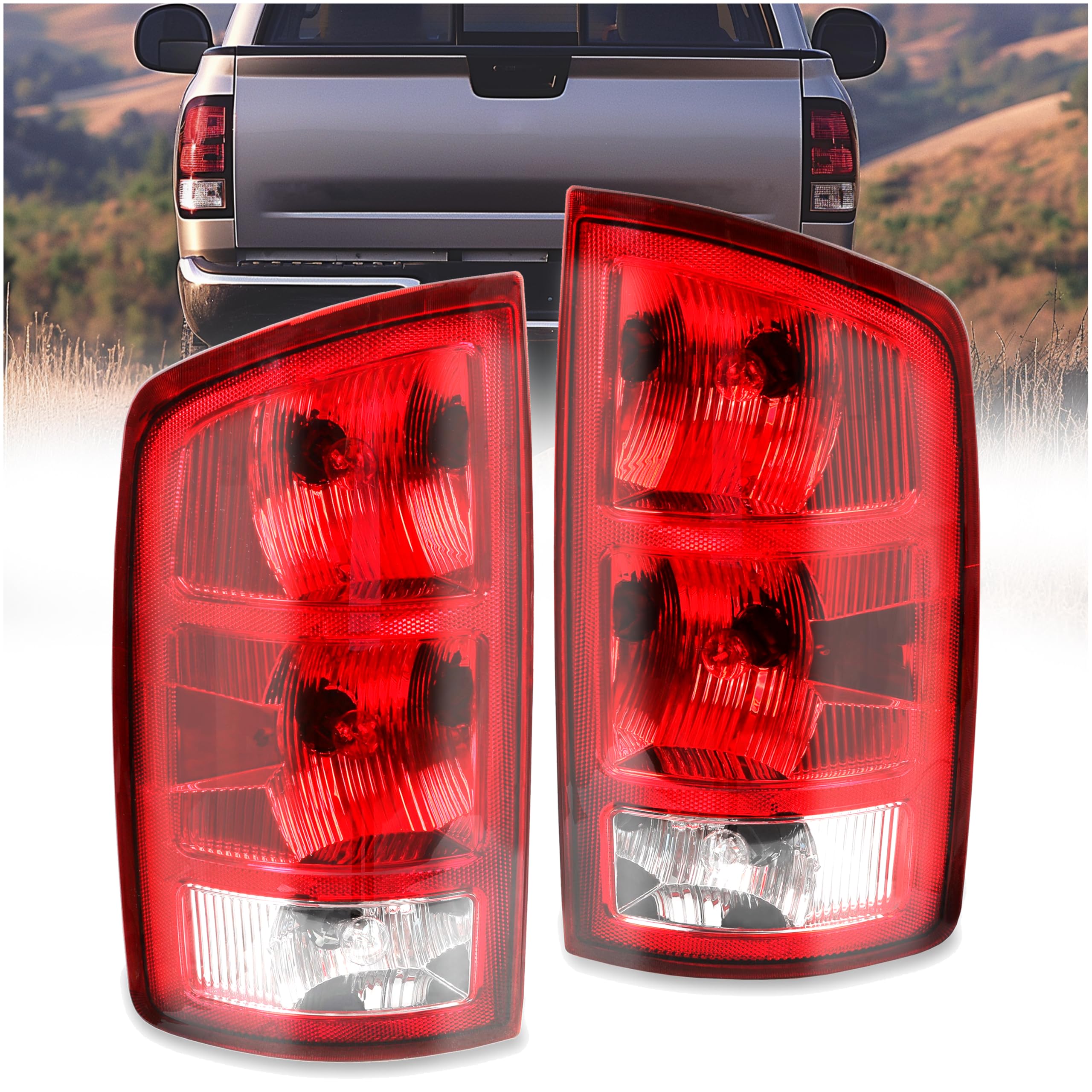Hecasa Tail Lights Assembly W/Bulb Compatible With 2002-2006 Dodge Ram 1500/2003-2006 Dodge Ram 2500 3500 Pickup Taillight Brake