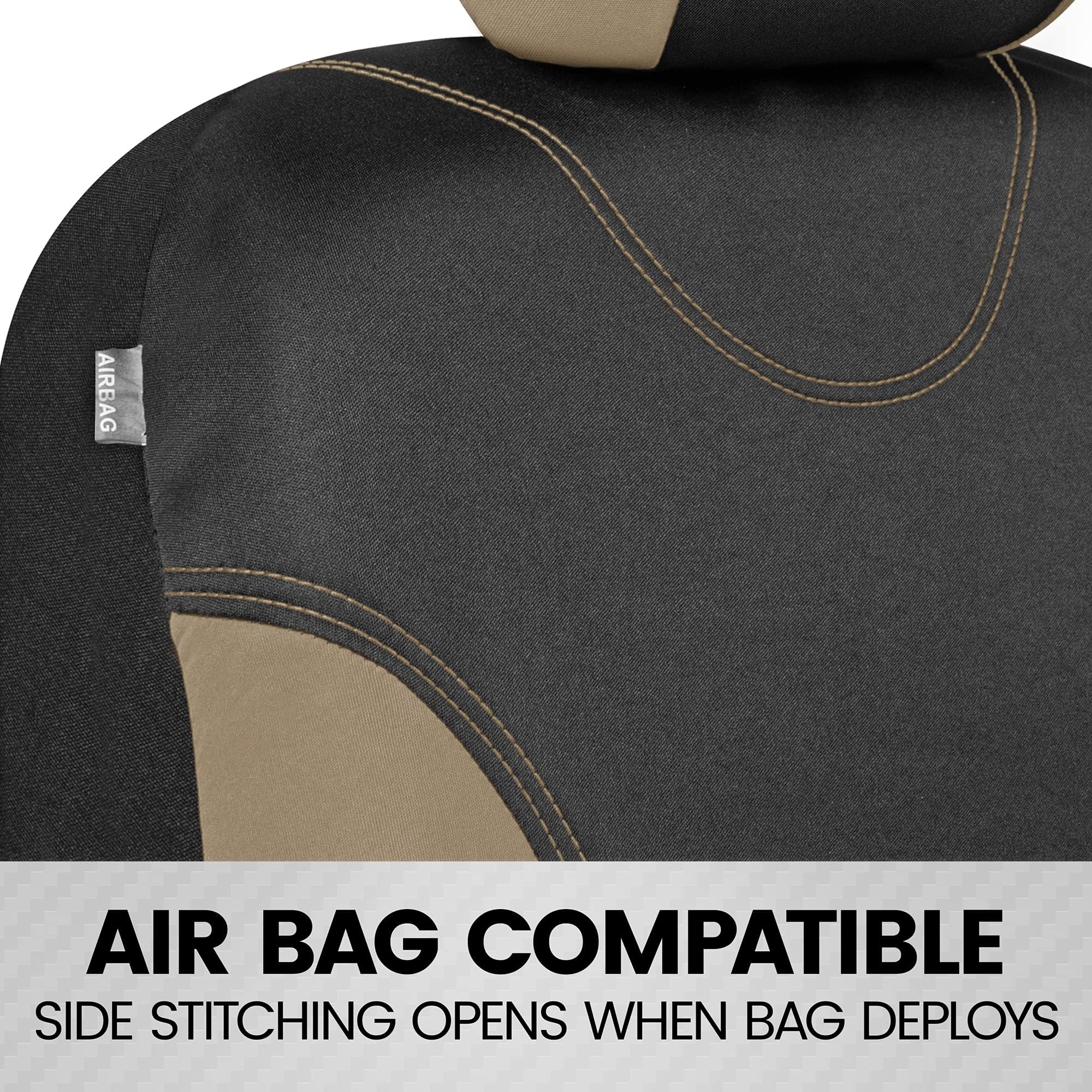 BDK UltraSleek Beige Seat Covers for Cars Full Set, Two-Tone Front Seat Covers with Matching Back Seat Cover, Stylish Car Seat P