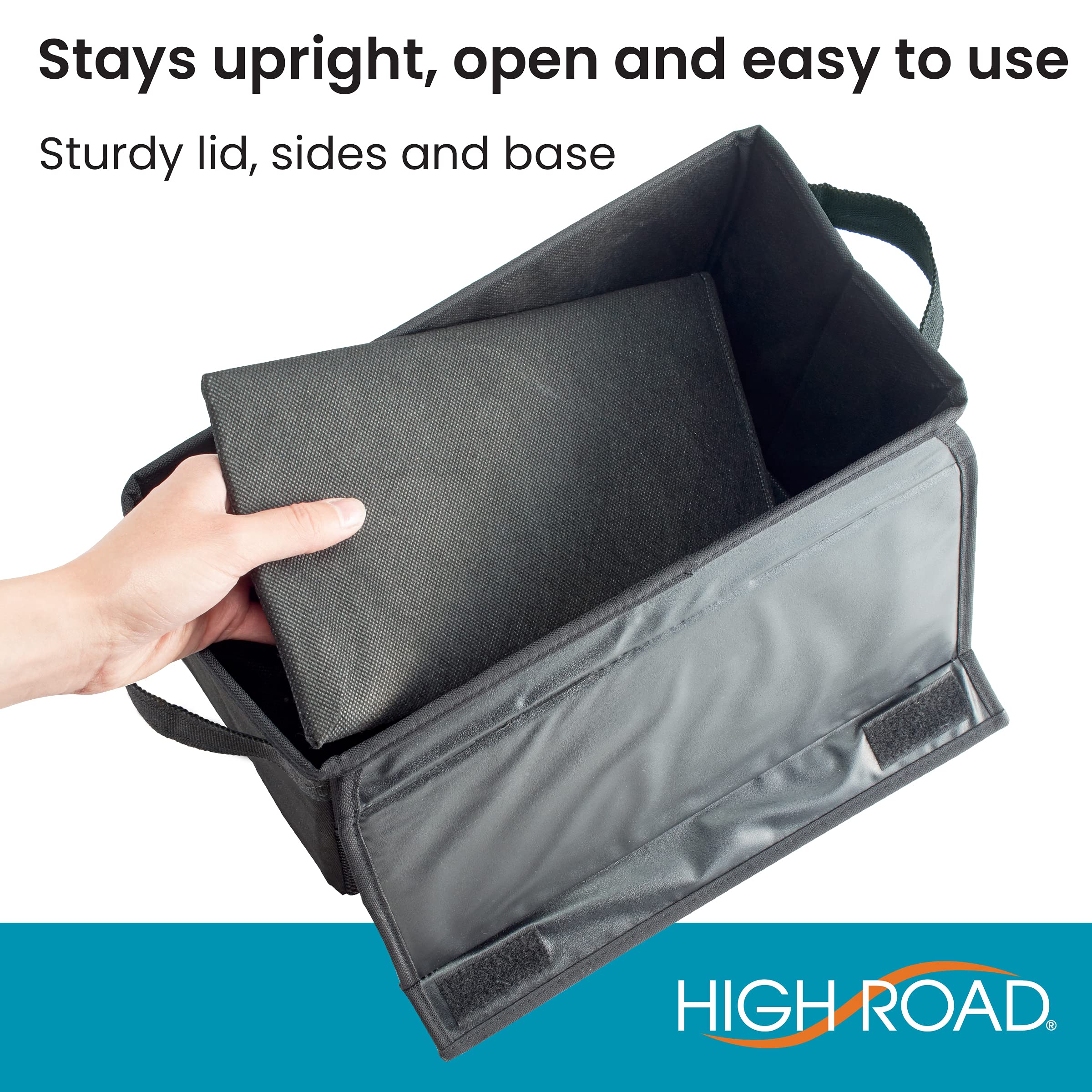 High Road Car Storage Organizer with Lid, Multipurpose Back or Front Seat Auto Console or Trunk Organizer, Univeral Fit in All V