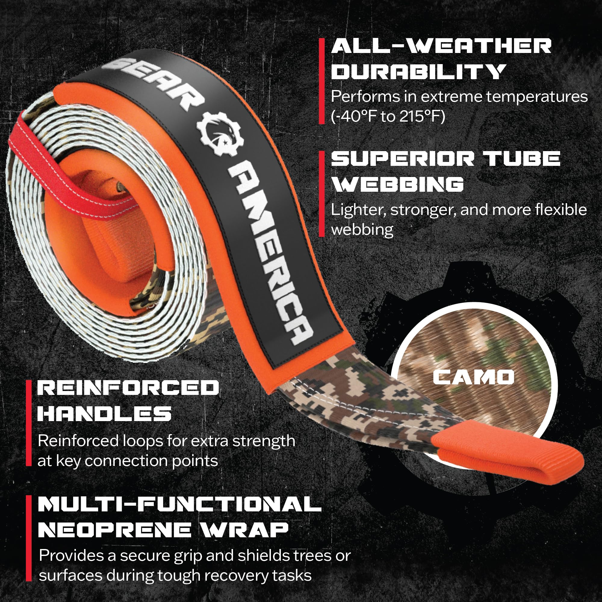 Gearamerica Heavy Duty 3''X20' Tow & Winch Strap - 35,053Lbs Tree Saver, Break Strength Recovery Rope For Offroad & Towing - Wea